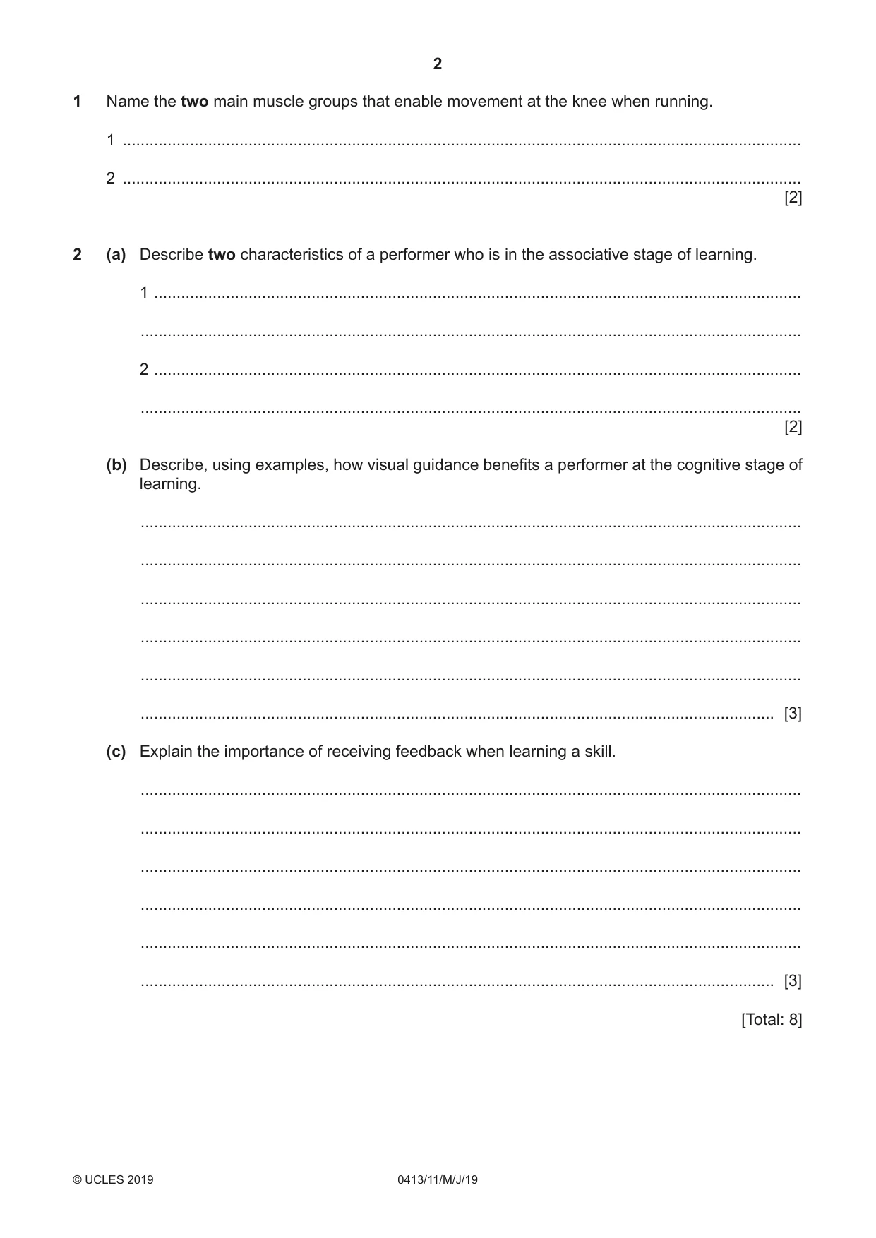 Cambridge IGCSE Physical Education 0413 2019 May/June Paper 1 · Variant 1 question paper, page 2 of 16