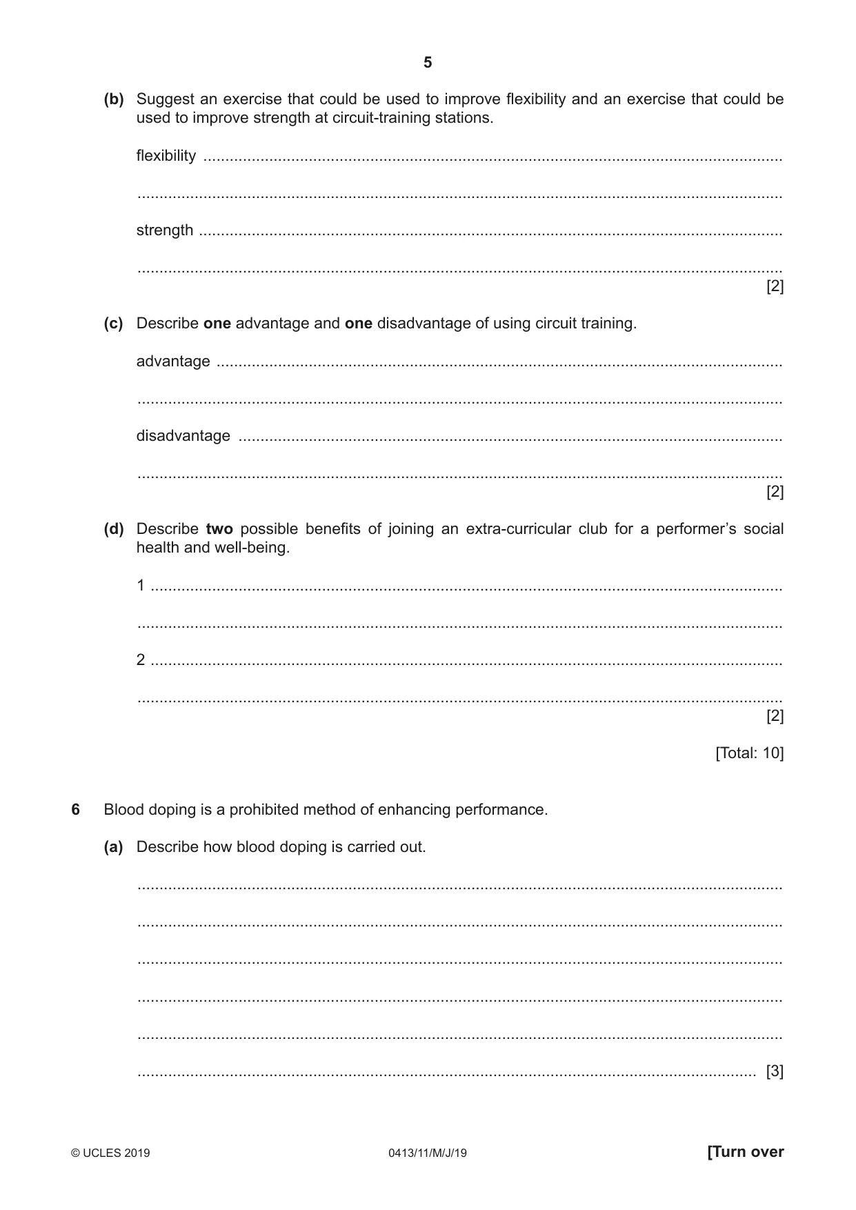 Cambridge IGCSE Physical Education 0413 2019 May/June Paper 1 · Variant 1 question paper, page 5 of 16
