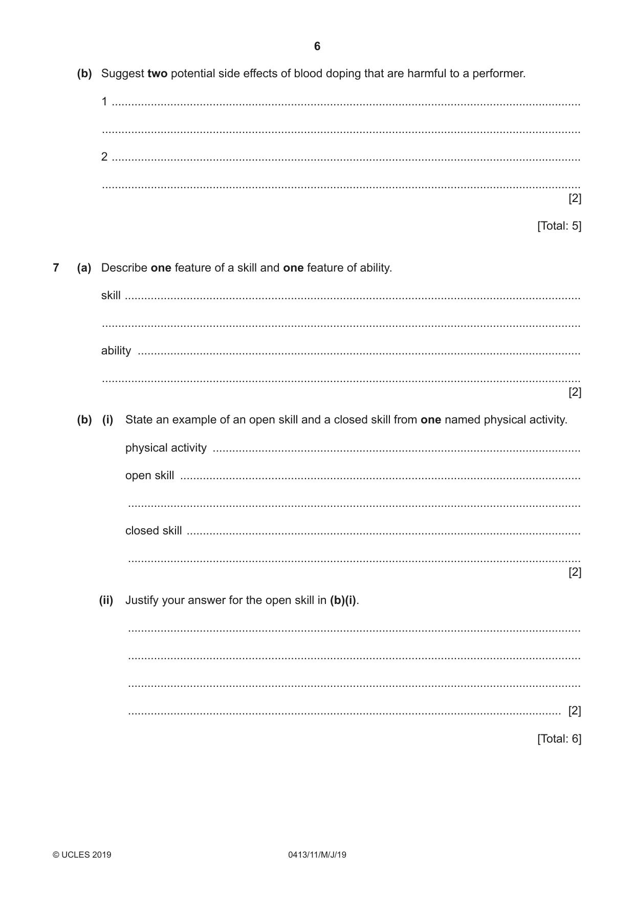 Cambridge IGCSE Physical Education 0413 2019 May/June Paper 1 · Variant 1 question paper, page 6 of 16