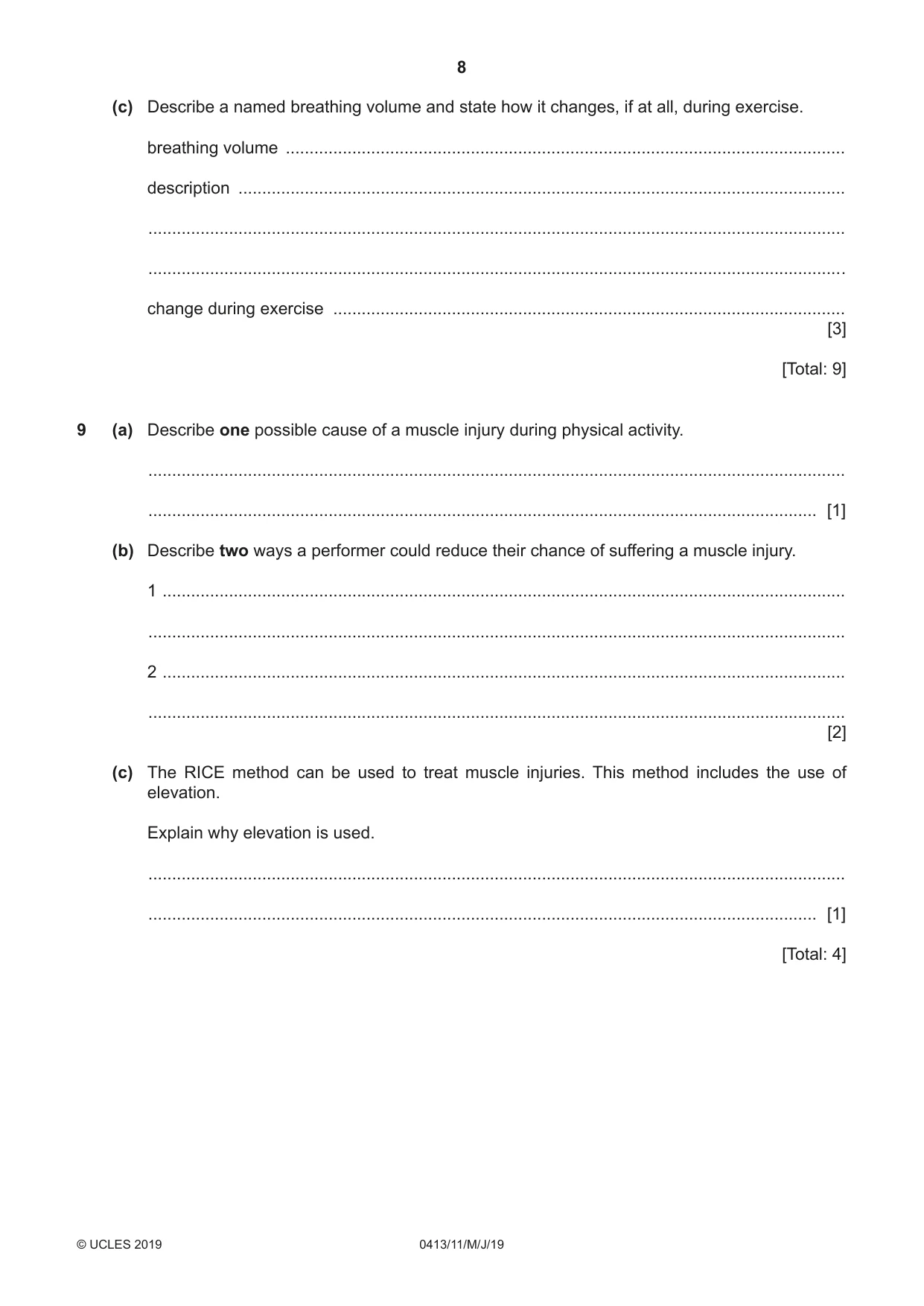 Cambridge IGCSE Physical Education 0413 2019 May/June Paper 1 · Variant 1 question paper, page 8 of 16