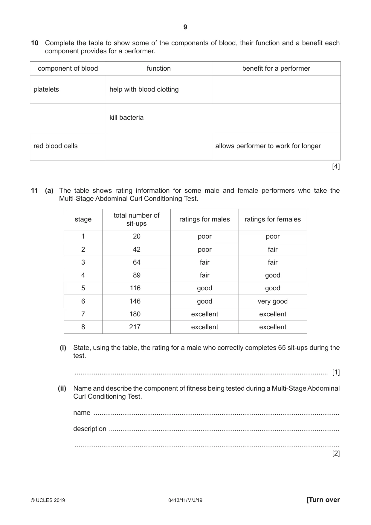 Cambridge IGCSE Physical Education 0413 2019 May/June Paper 1 · Variant 1 question paper, page 9 of 16