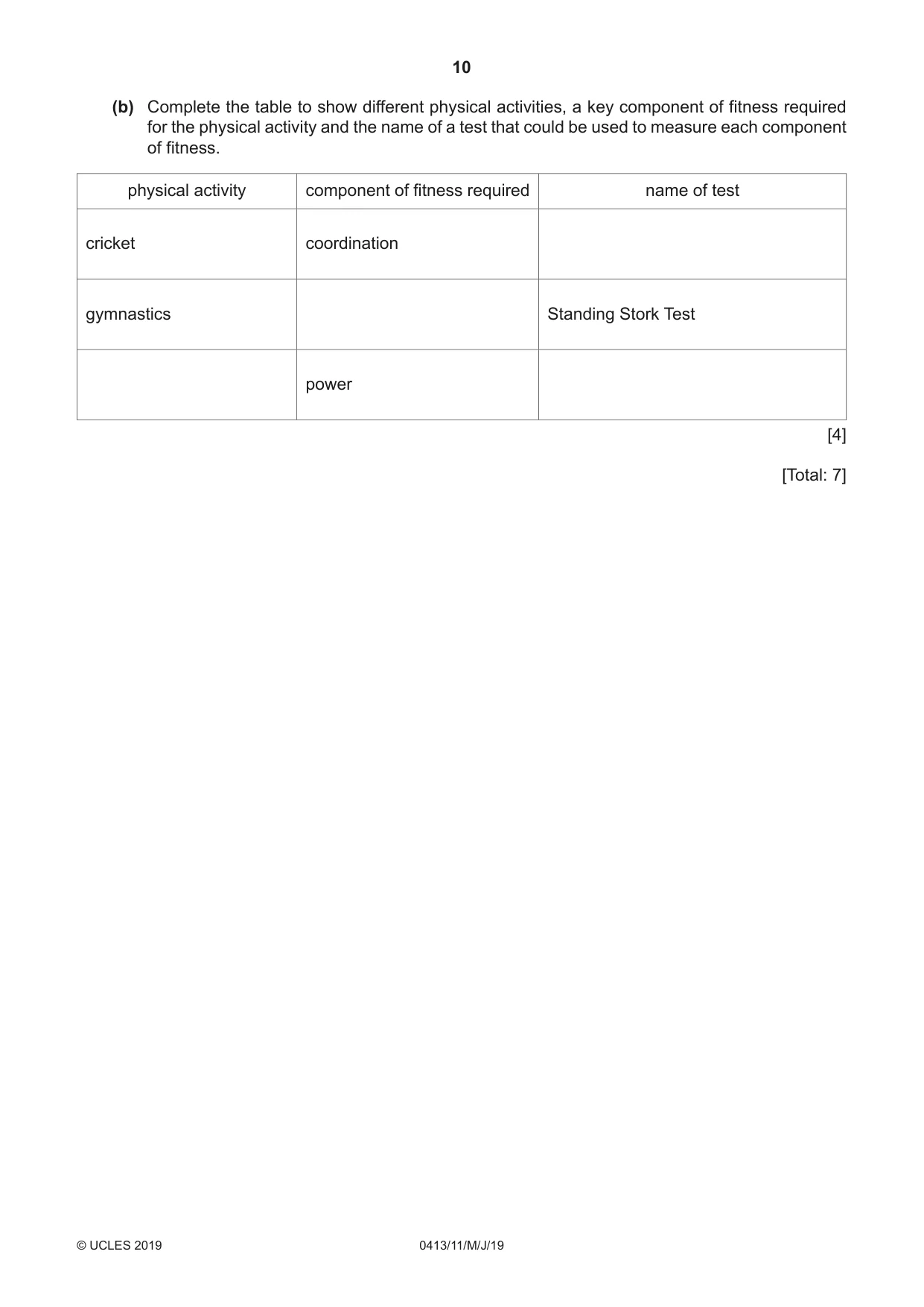 Cambridge IGCSE Physical Education 0413 2019 May/June Paper 1 · Variant 1 question paper, page 10 of 16