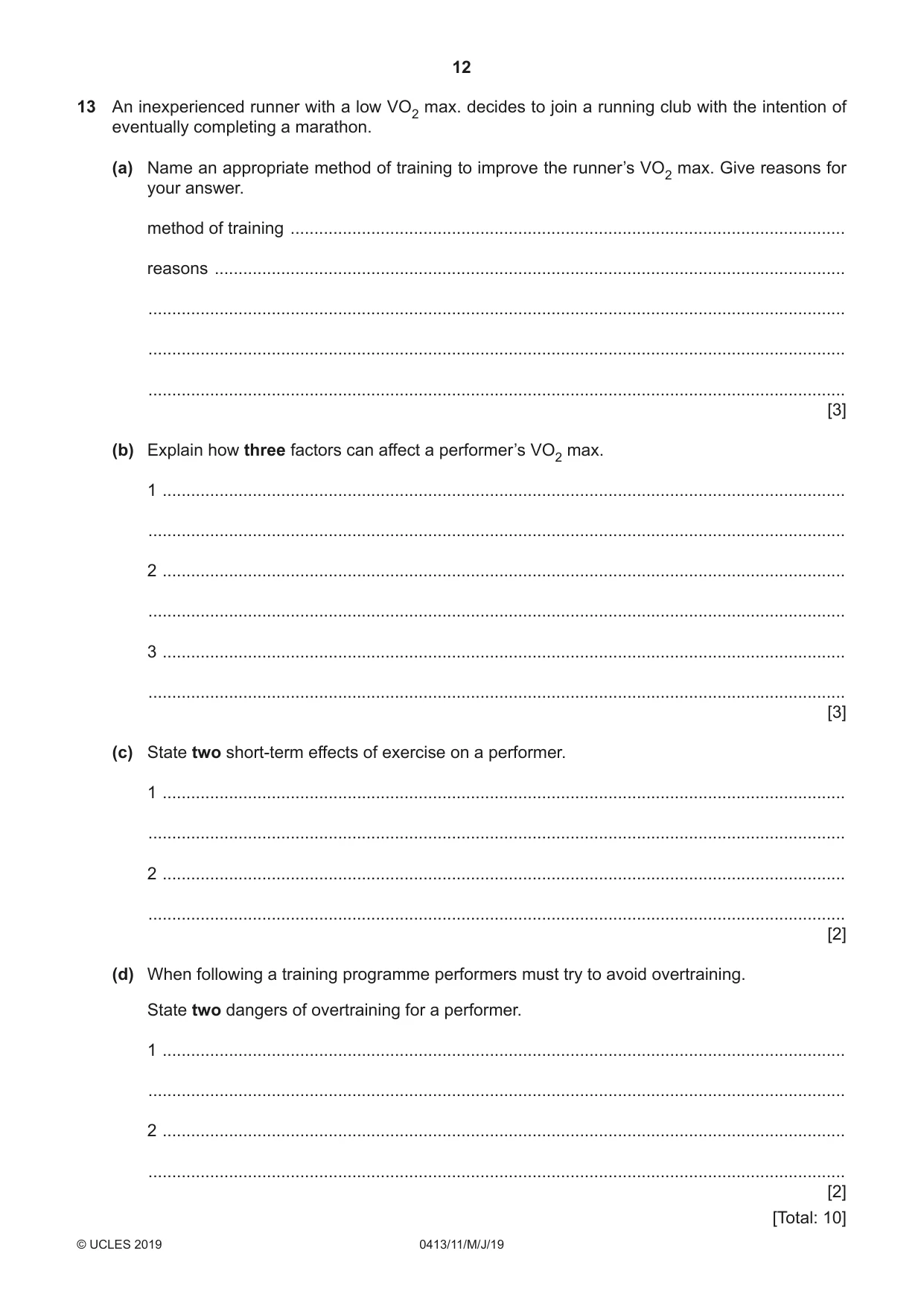 Cambridge IGCSE Physical Education 0413 2019 May/June Paper 1 · Variant 1 question paper, page 12 of 16