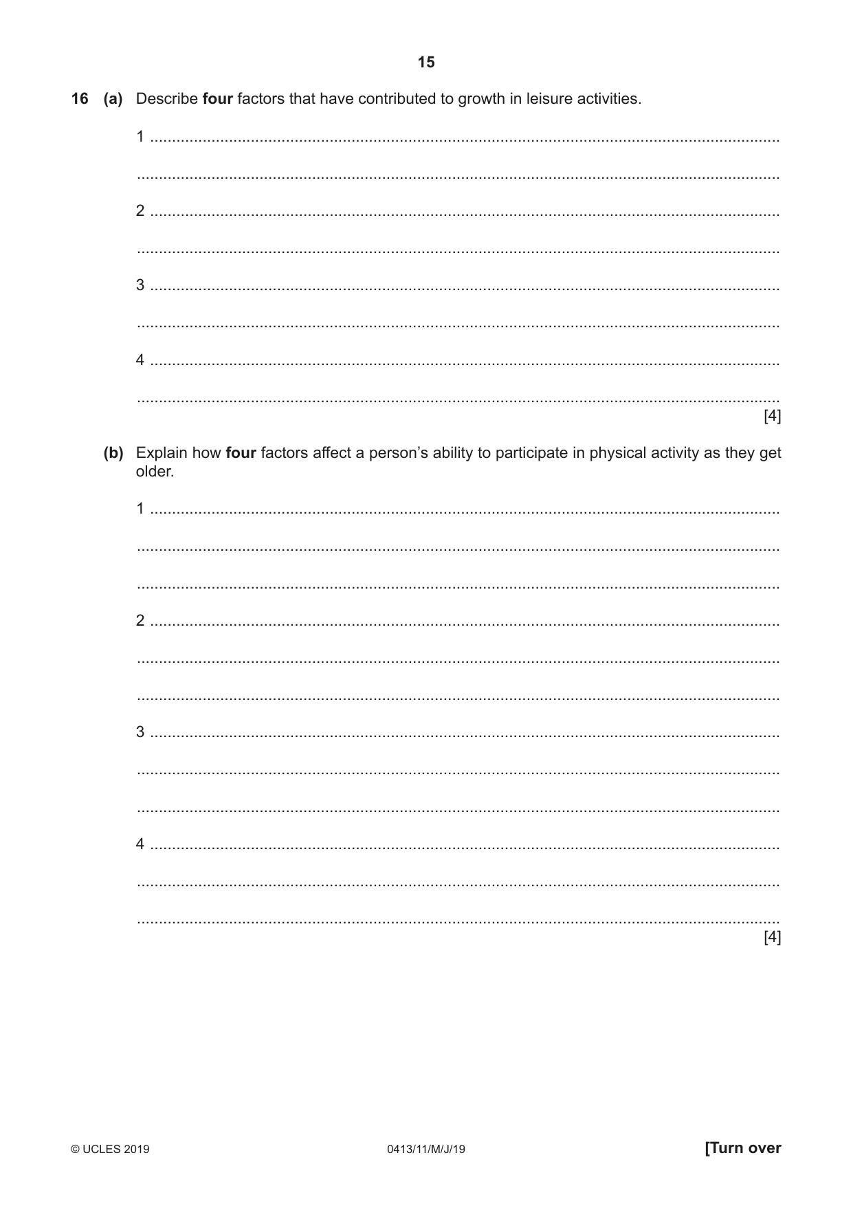 Cambridge IGCSE Physical Education 0413 2019 May/June Paper 1 · Variant 1 question paper, page 15 of 16