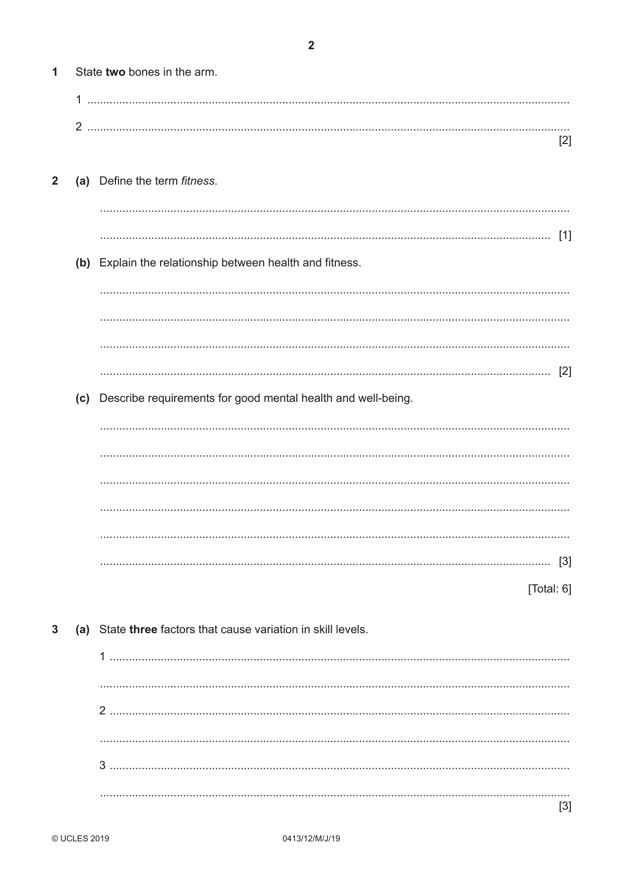 Cambridge IGCSE Physical Education 0413 2019 May/June Paper 1 · Variant 2 question paper, page 2 of 20