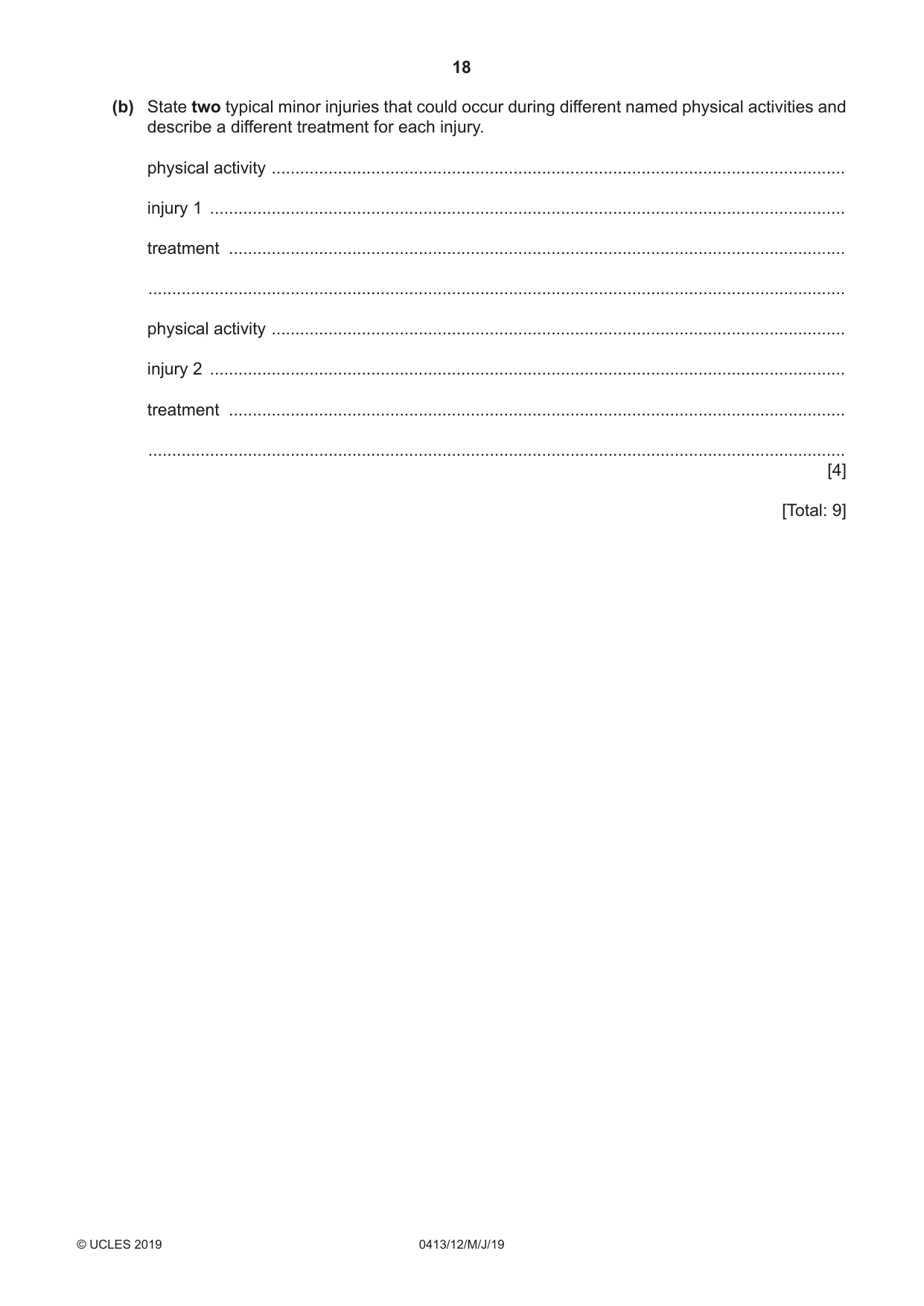 Cambridge IGCSE Physical Education 0413 2019 May/June Paper 1 · Variant 2 question paper, page 18 of 20