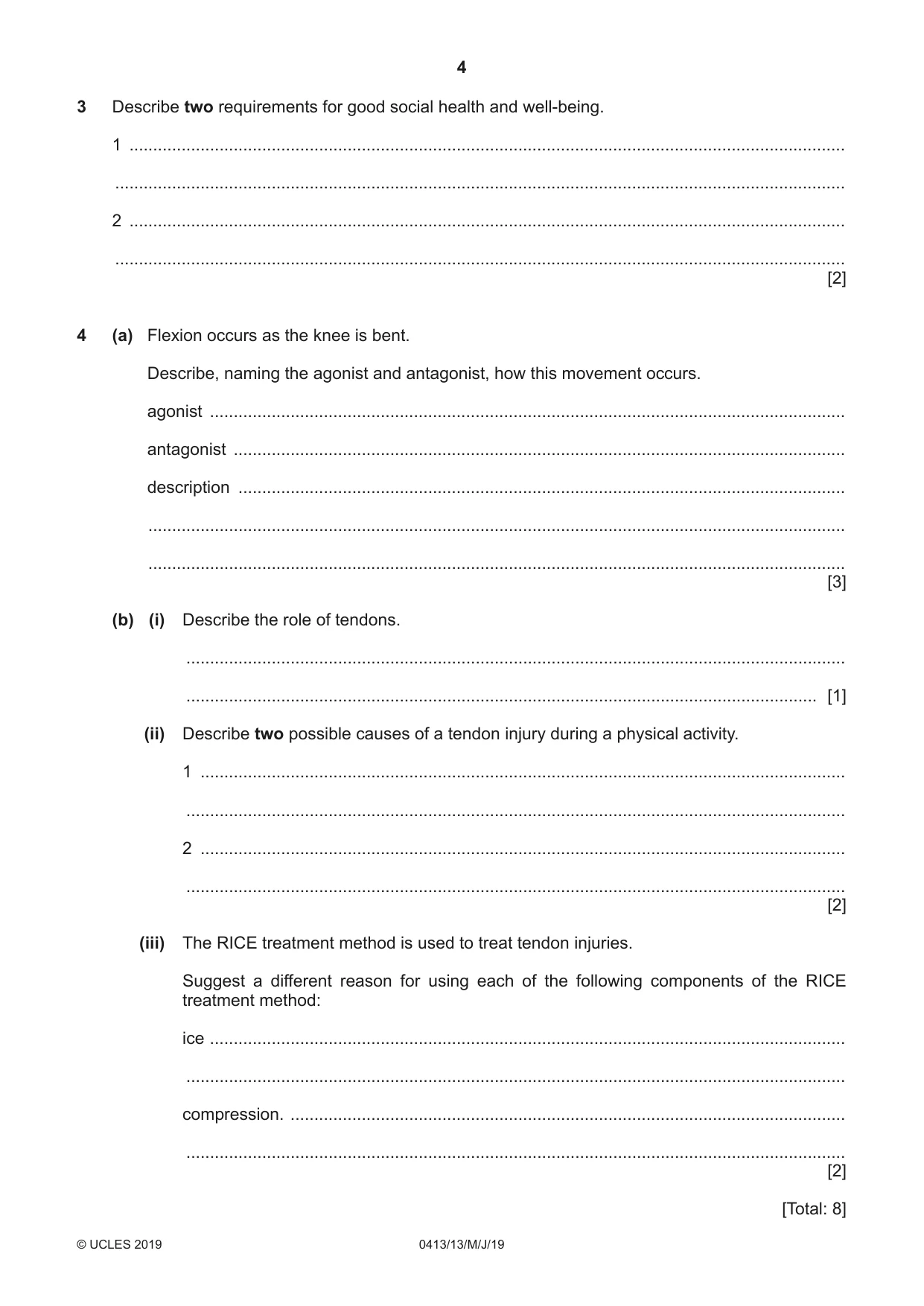 Cambridge IGCSE Physical Education 0413 2019 May/June Paper 1 · Variant 3 question paper, page 4 of 20