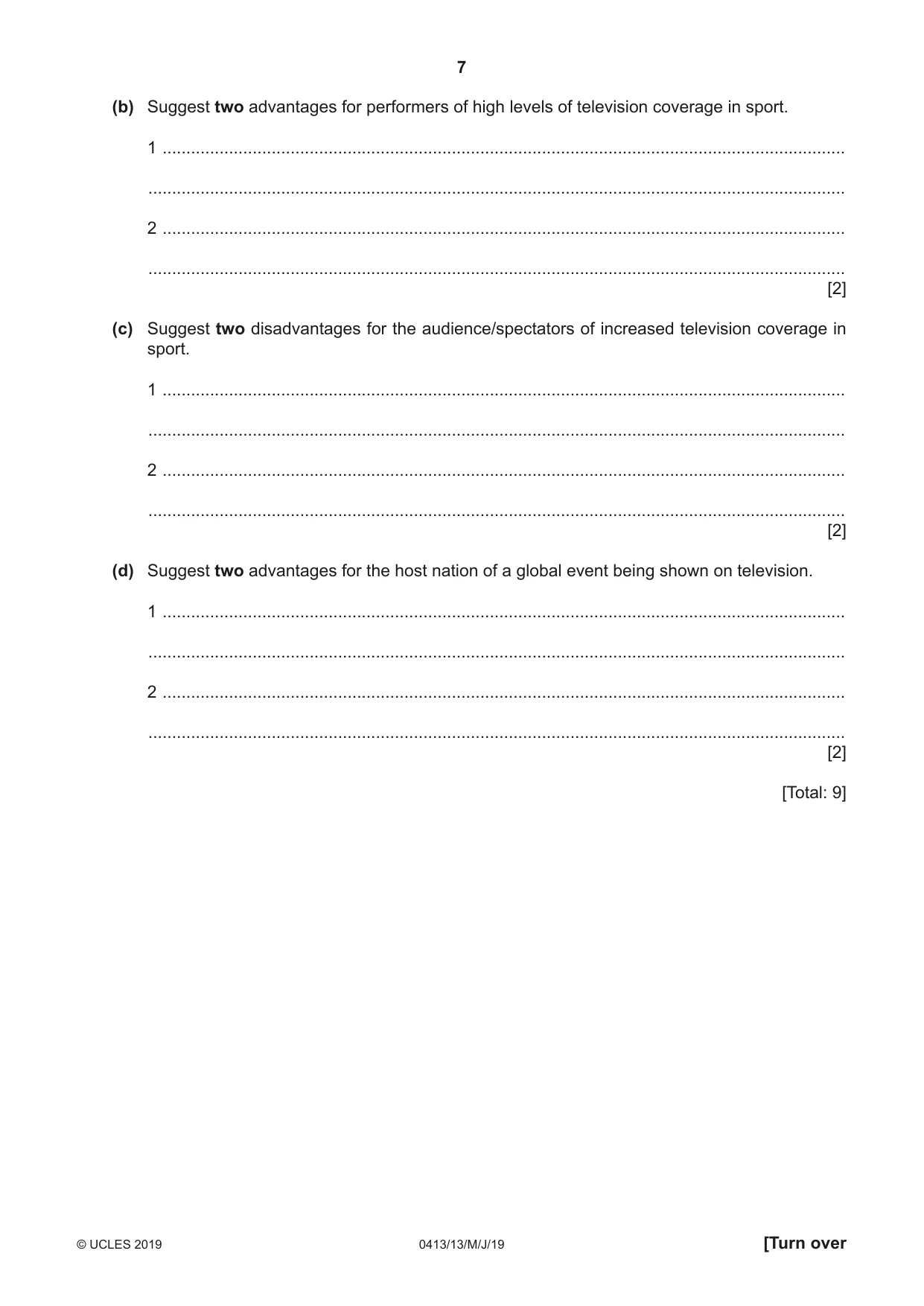 Cambridge IGCSE Physical Education 0413 2019 May/June Paper 1 · Variant 3 question paper, page 7 of 20