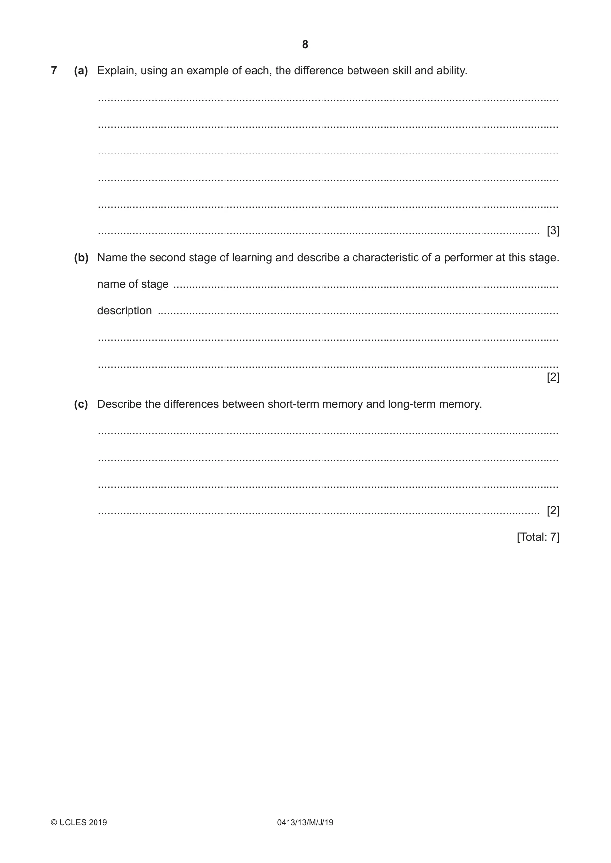 Cambridge IGCSE Physical Education 0413 2019 May/June Paper 1 · Variant 3 question paper, page 8 of 20