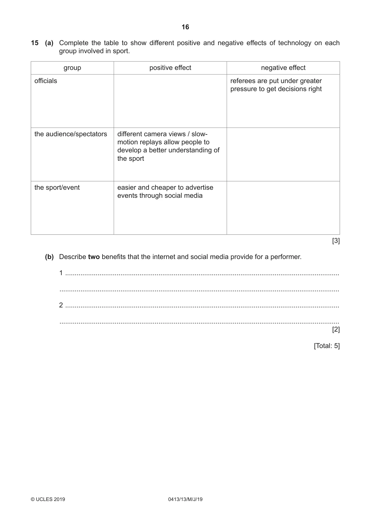 Cambridge IGCSE Physical Education 0413 2019 May/June Paper 1 · Variant 3 question paper, page 16 of 20
