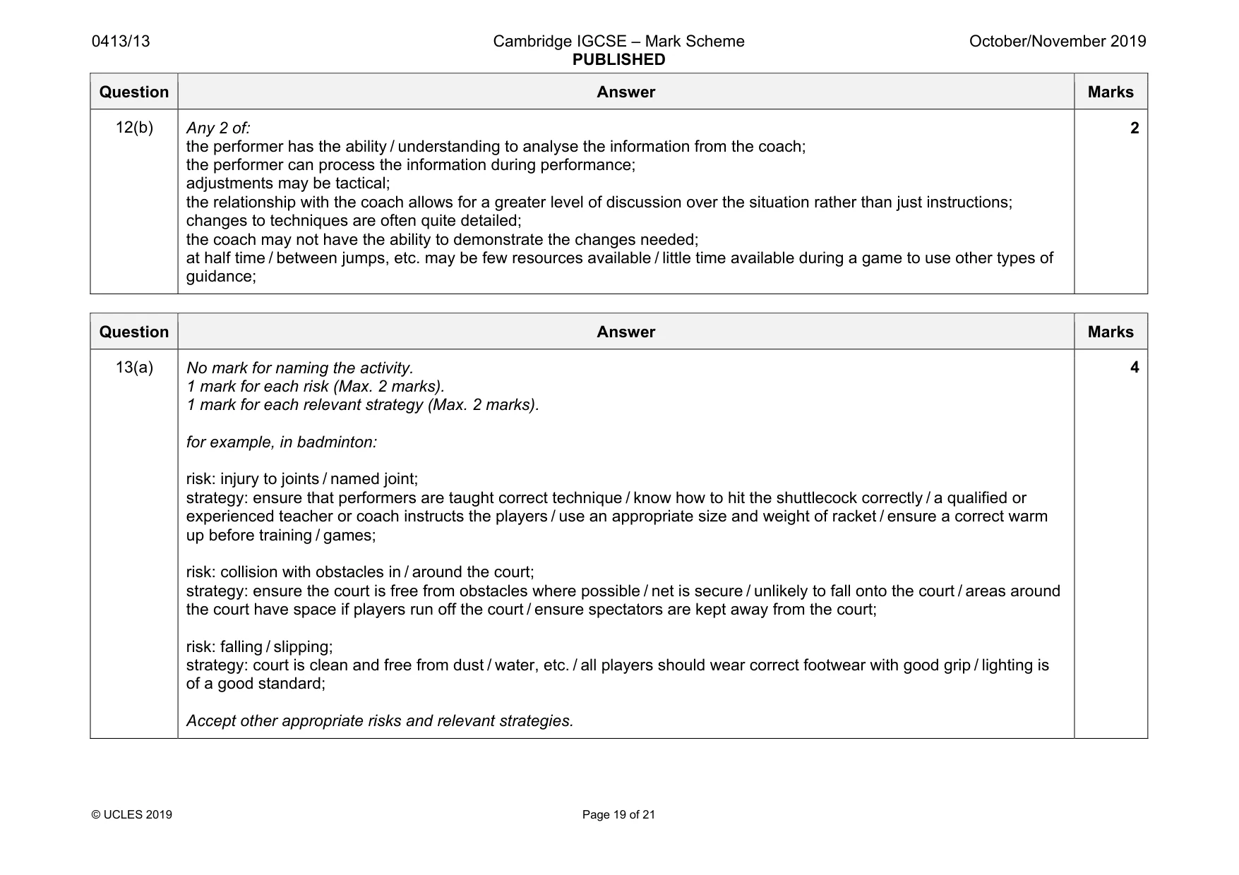 Mark scheme, page 19 of 21