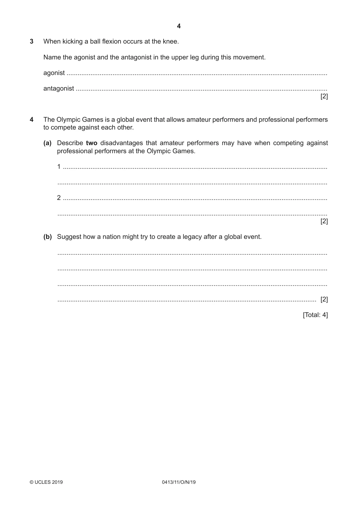 Cambridge IGCSE Physical Education 0413 2019 Oct/Nov Paper 1 · Variant 1 question paper, page 4 of 20