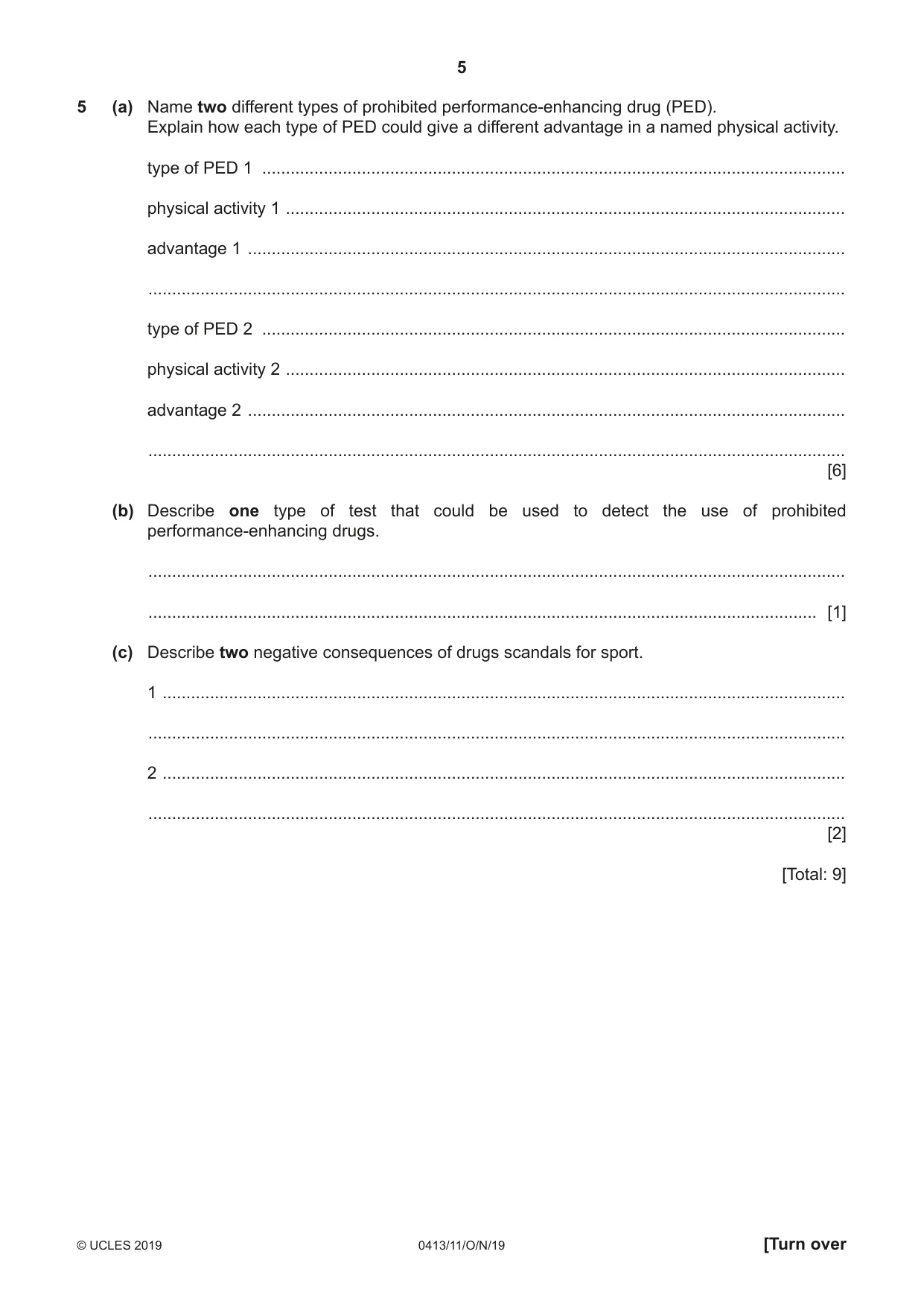 Cambridge IGCSE Physical Education 0413 2019 Oct/Nov Paper 1 · Variant 1 question paper, page 5 of 20