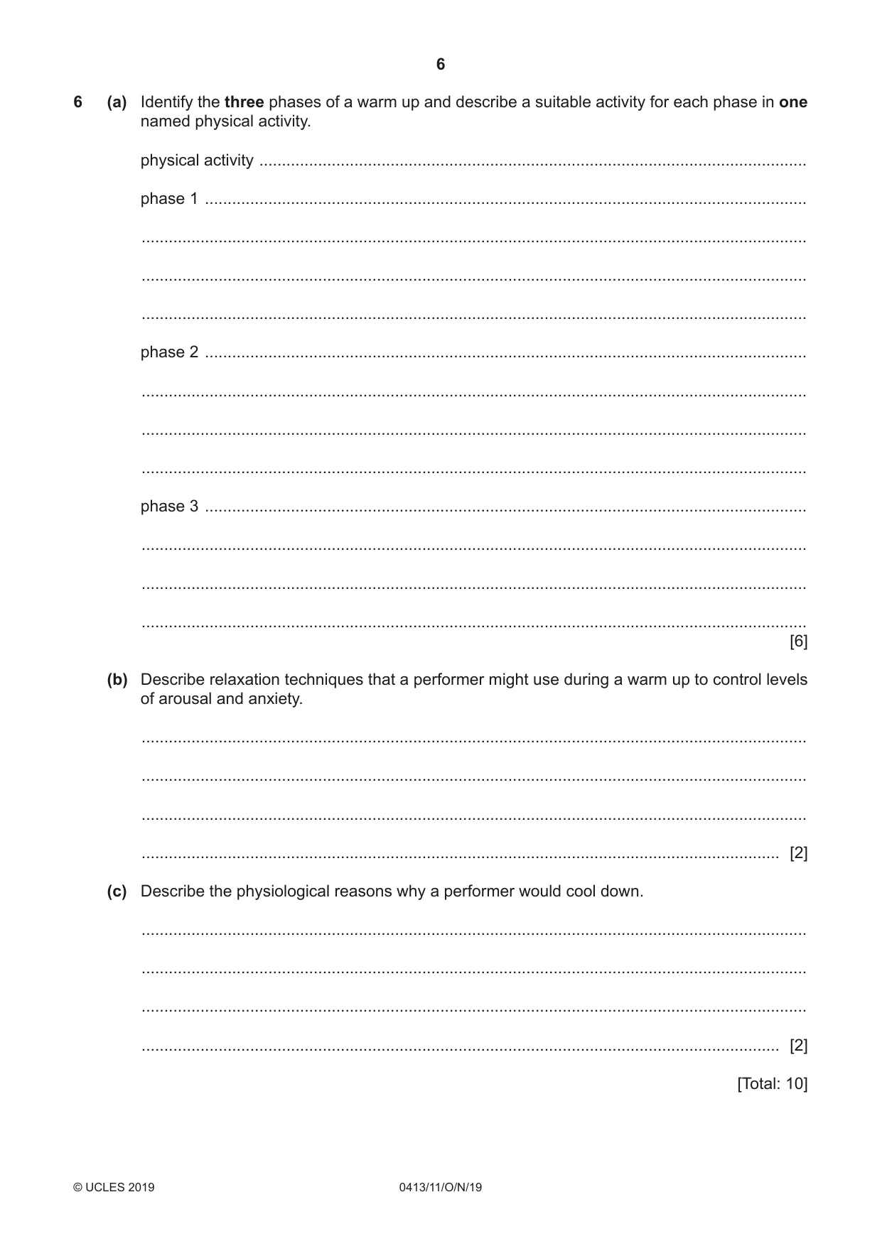 Cambridge IGCSE Physical Education 0413 2019 Oct/Nov Paper 1 · Variant 1 question paper, page 6 of 20