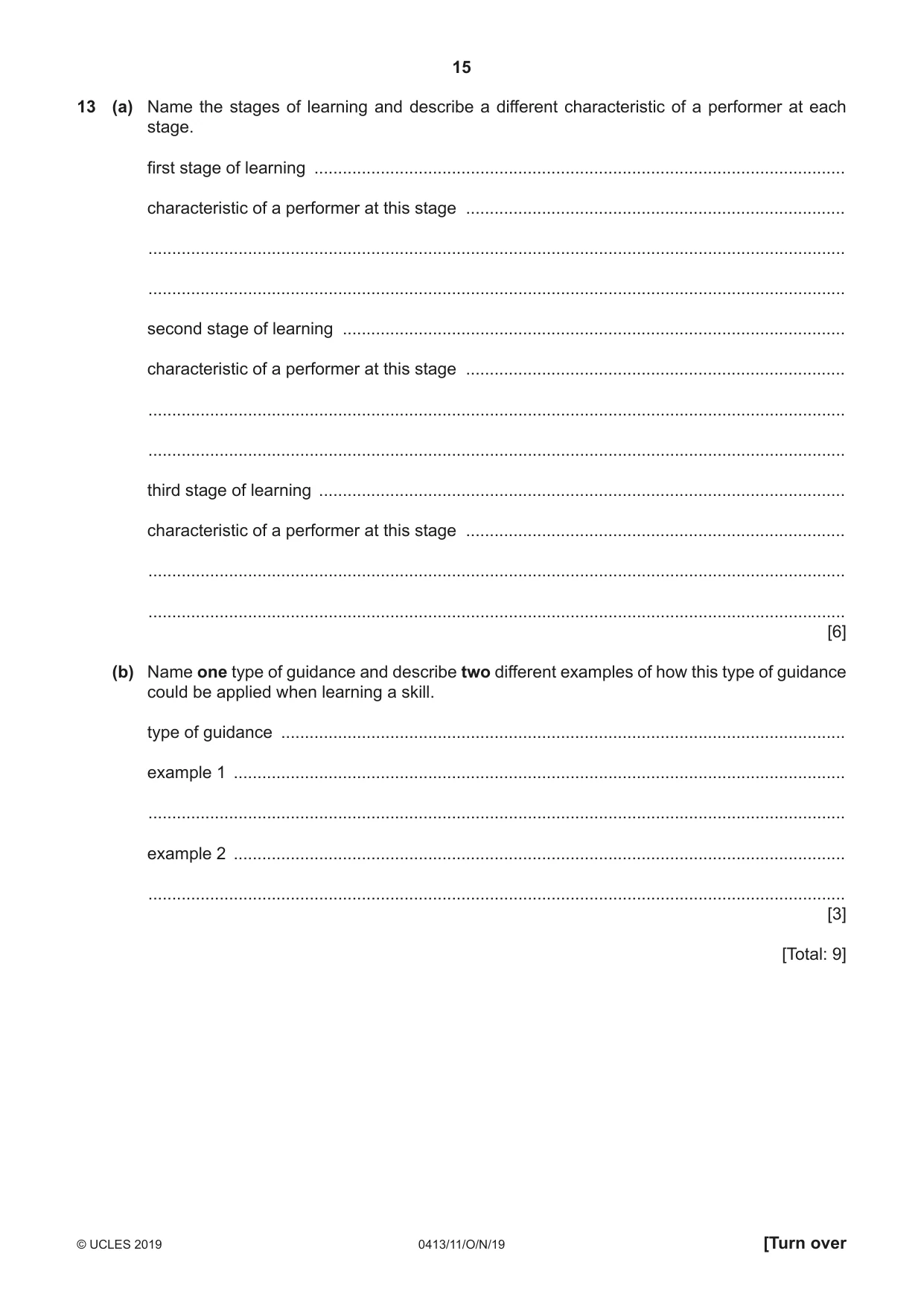 Cambridge IGCSE Physical Education 0413 2019 Oct/Nov Paper 1 · Variant 1 question paper, page 15 of 20
