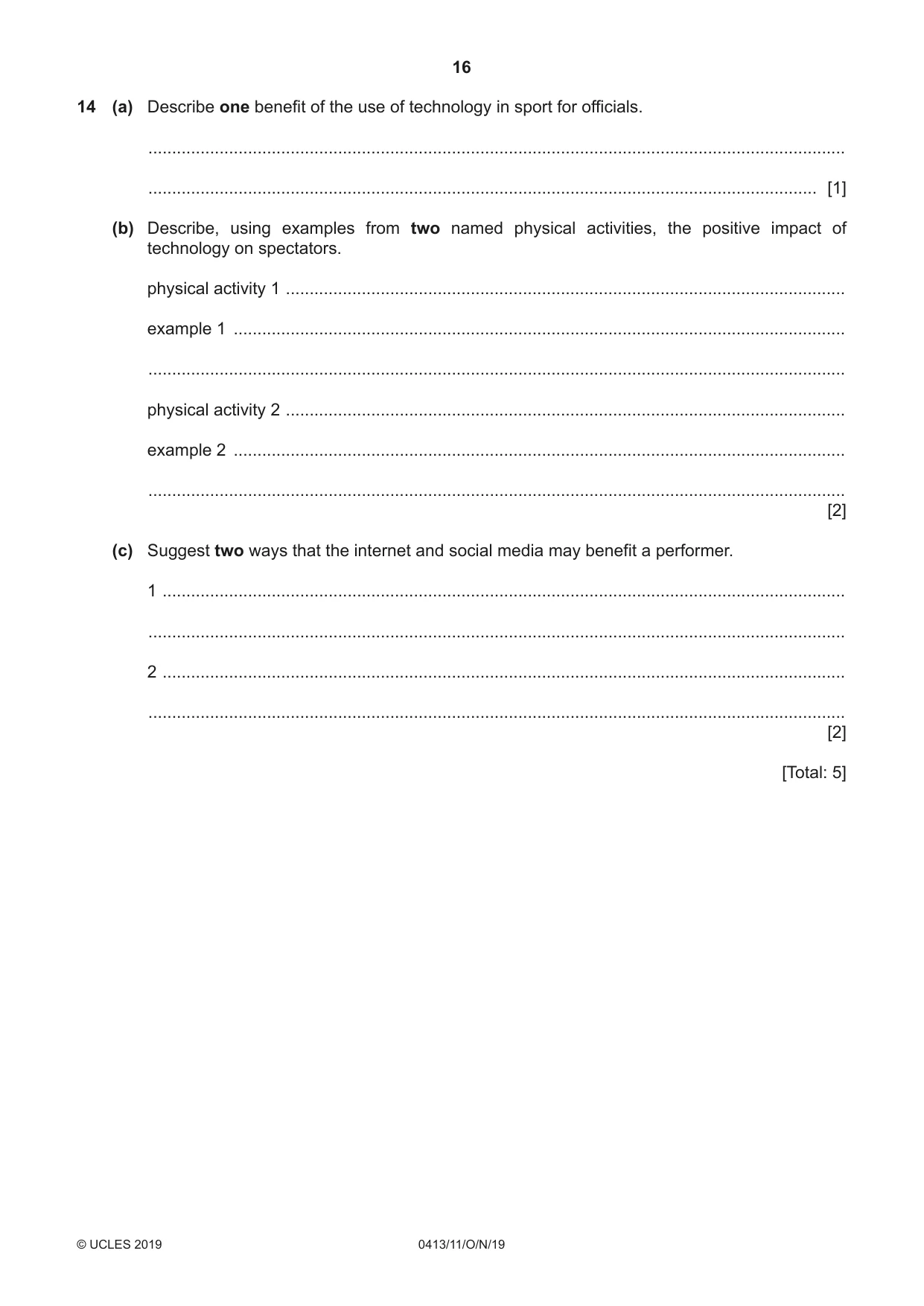 Cambridge IGCSE Physical Education 0413 2019 Oct/Nov Paper 1 · Variant 1 question paper, page 16 of 20