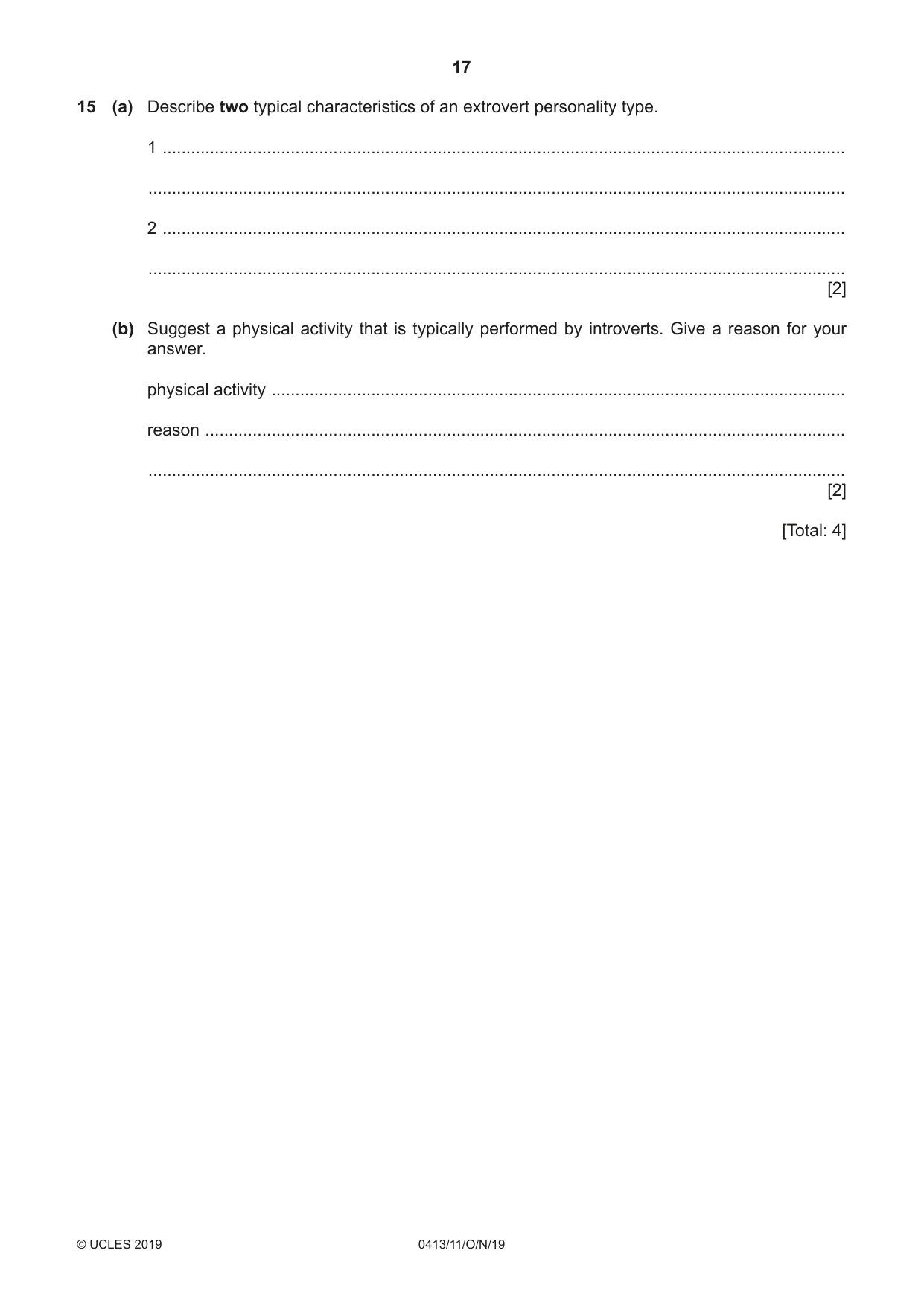Cambridge IGCSE Physical Education 0413 2019 Oct/Nov Paper 1 · Variant 1 question paper, page 17 of 20