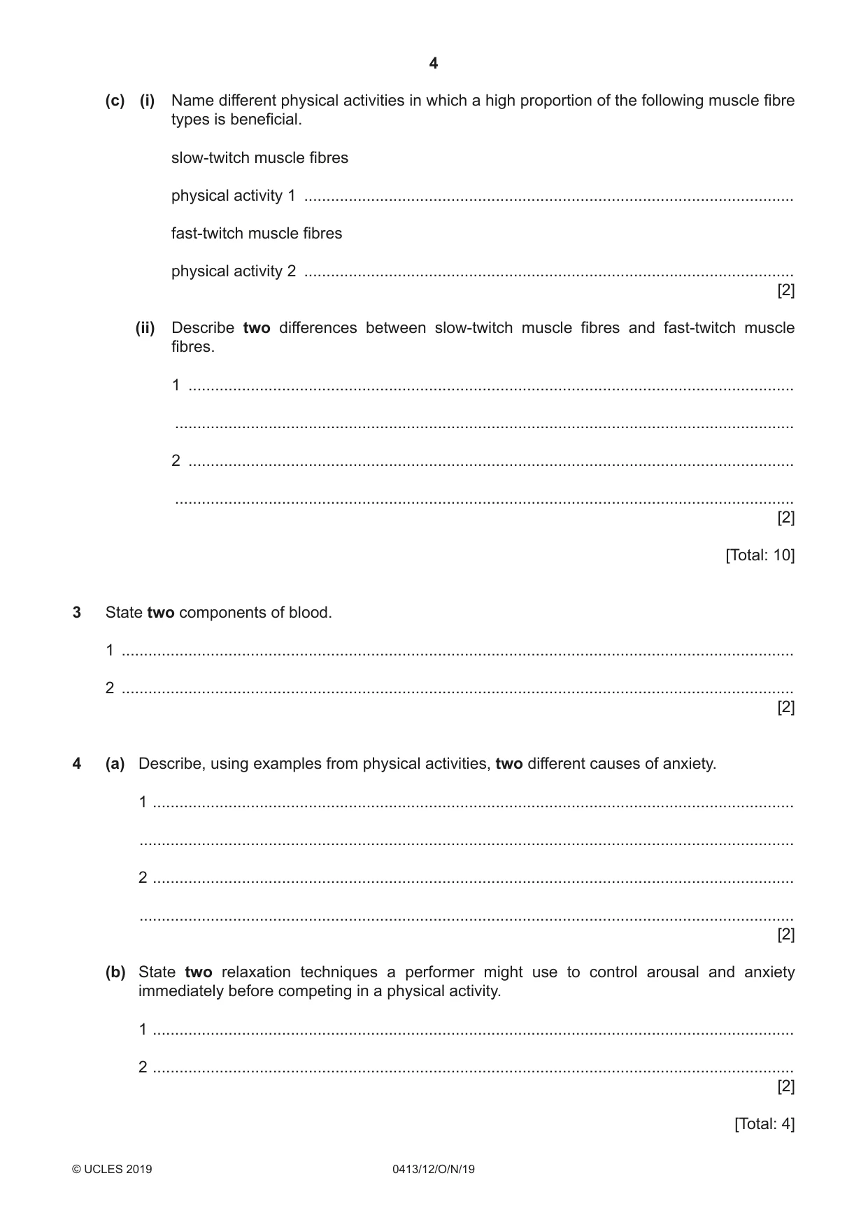 Cambridge IGCSE Physical Education 0413 2019 Oct/Nov Paper 1 · Variant 2 question paper, page 4 of 20