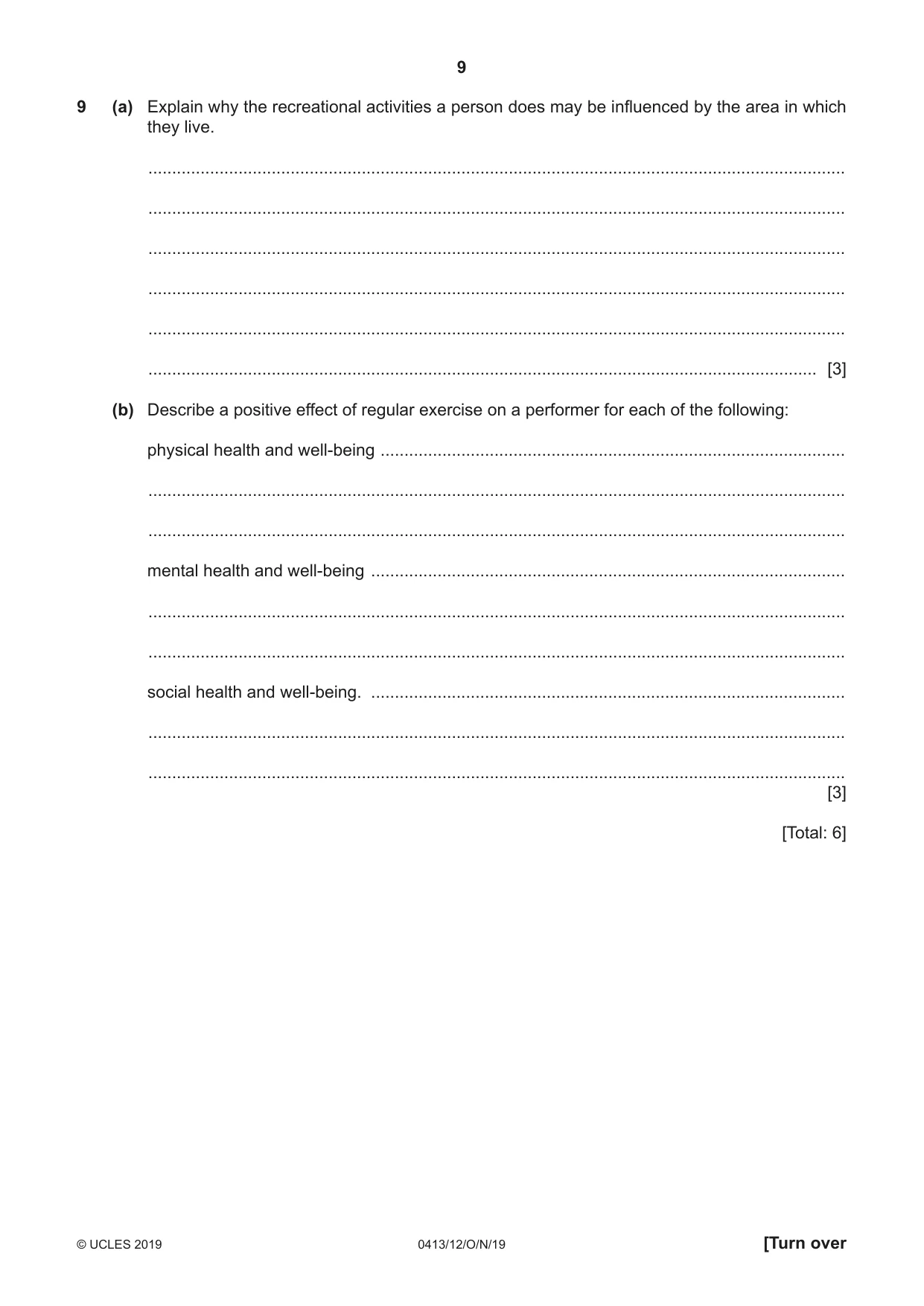 Cambridge IGCSE Physical Education 0413 2019 Oct/Nov Paper 1 · Variant 2 question paper, page 9 of 20