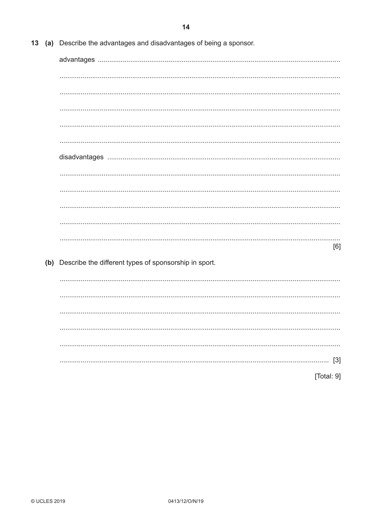 Cambridge IGCSE Physical Education 0413 2019 Oct/Nov Paper 1 · Variant 2 question paper, page 14 of 20