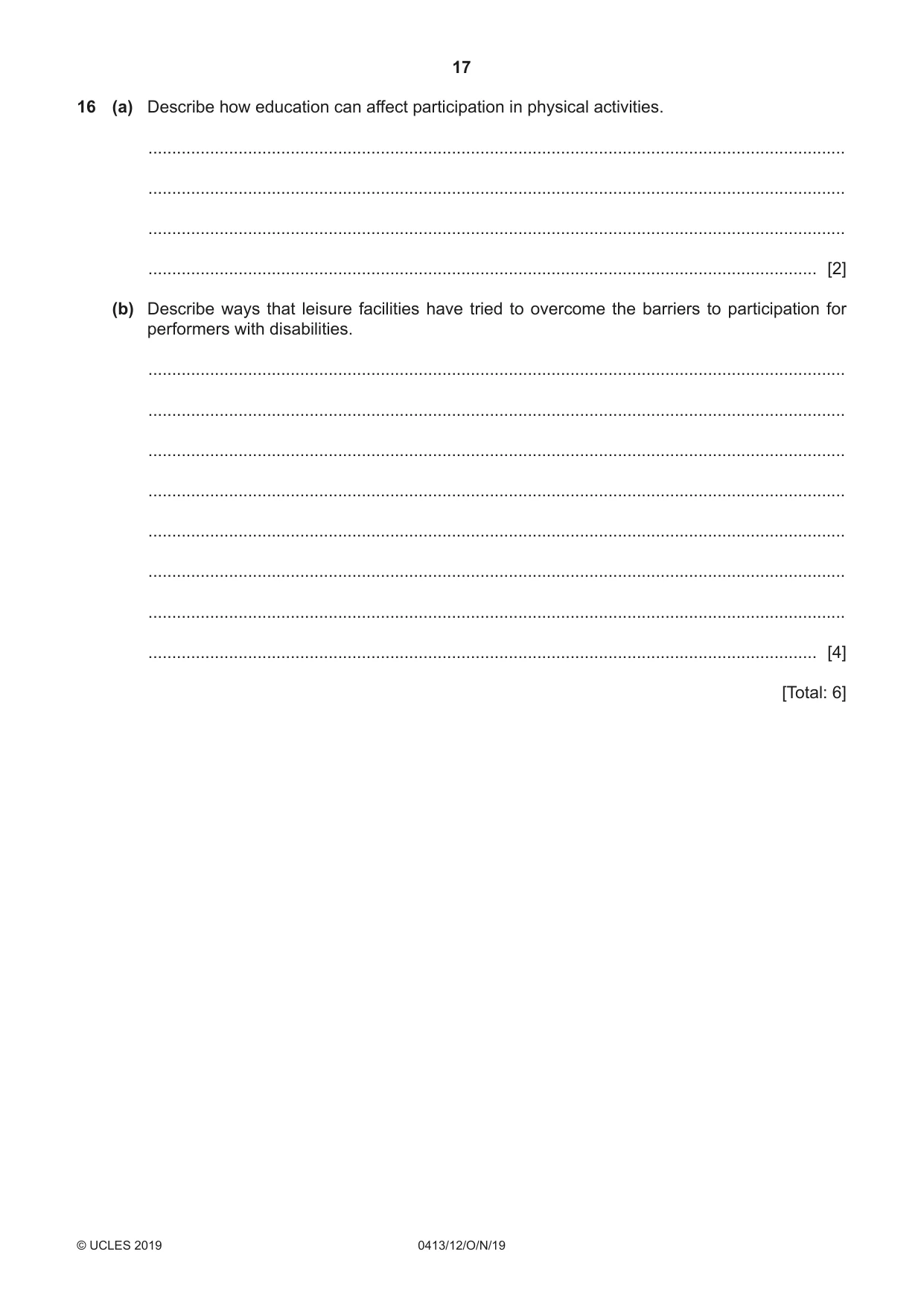 Cambridge IGCSE Physical Education 0413 2019 Oct/Nov Paper 1 · Variant 2 question paper, page 17 of 20