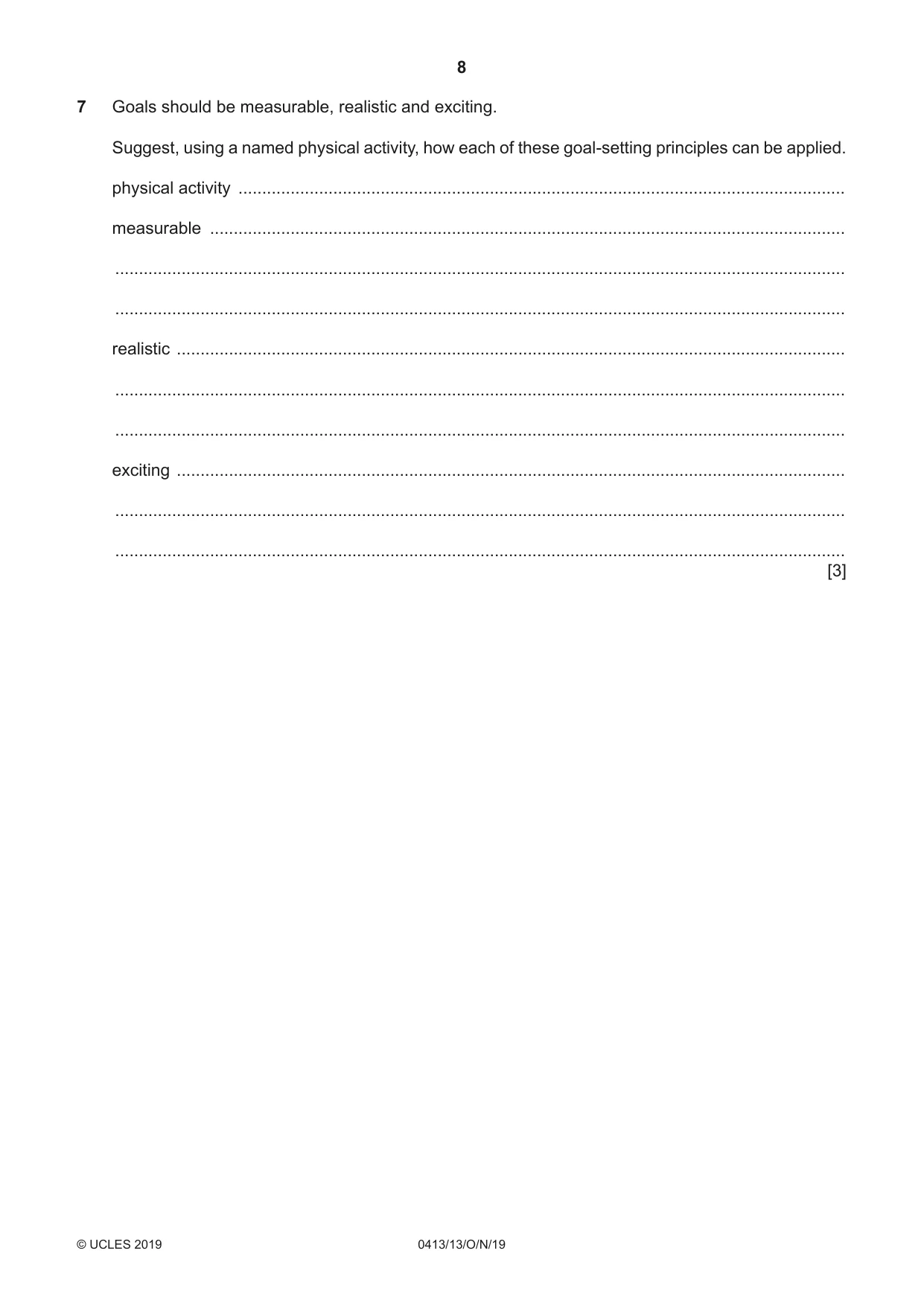 Cambridge IGCSE Physical Education 0413 2019 Oct/Nov Paper 1 · Variant 3 question paper, page 8 of 20