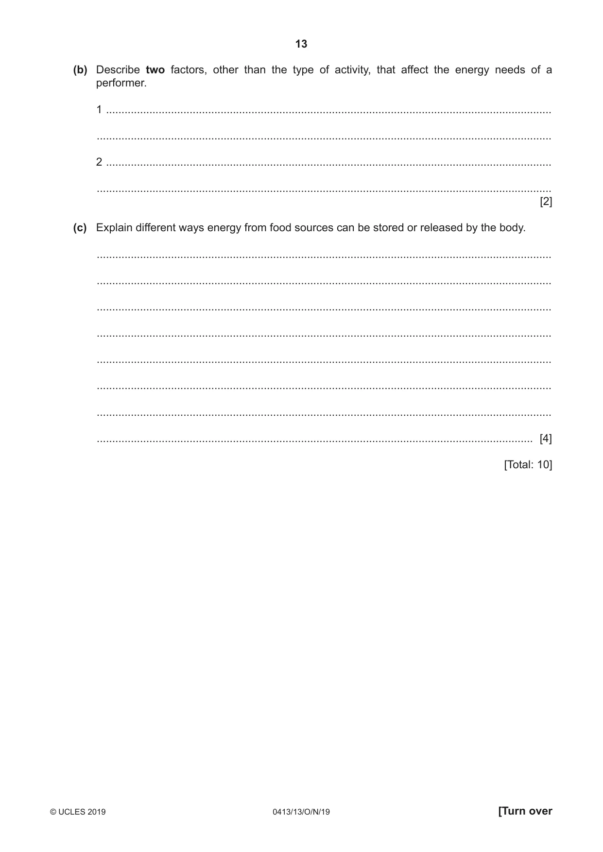 Cambridge IGCSE Physical Education 0413 2019 Oct/Nov Paper 1 · Variant 3 question paper, page 13 of 20