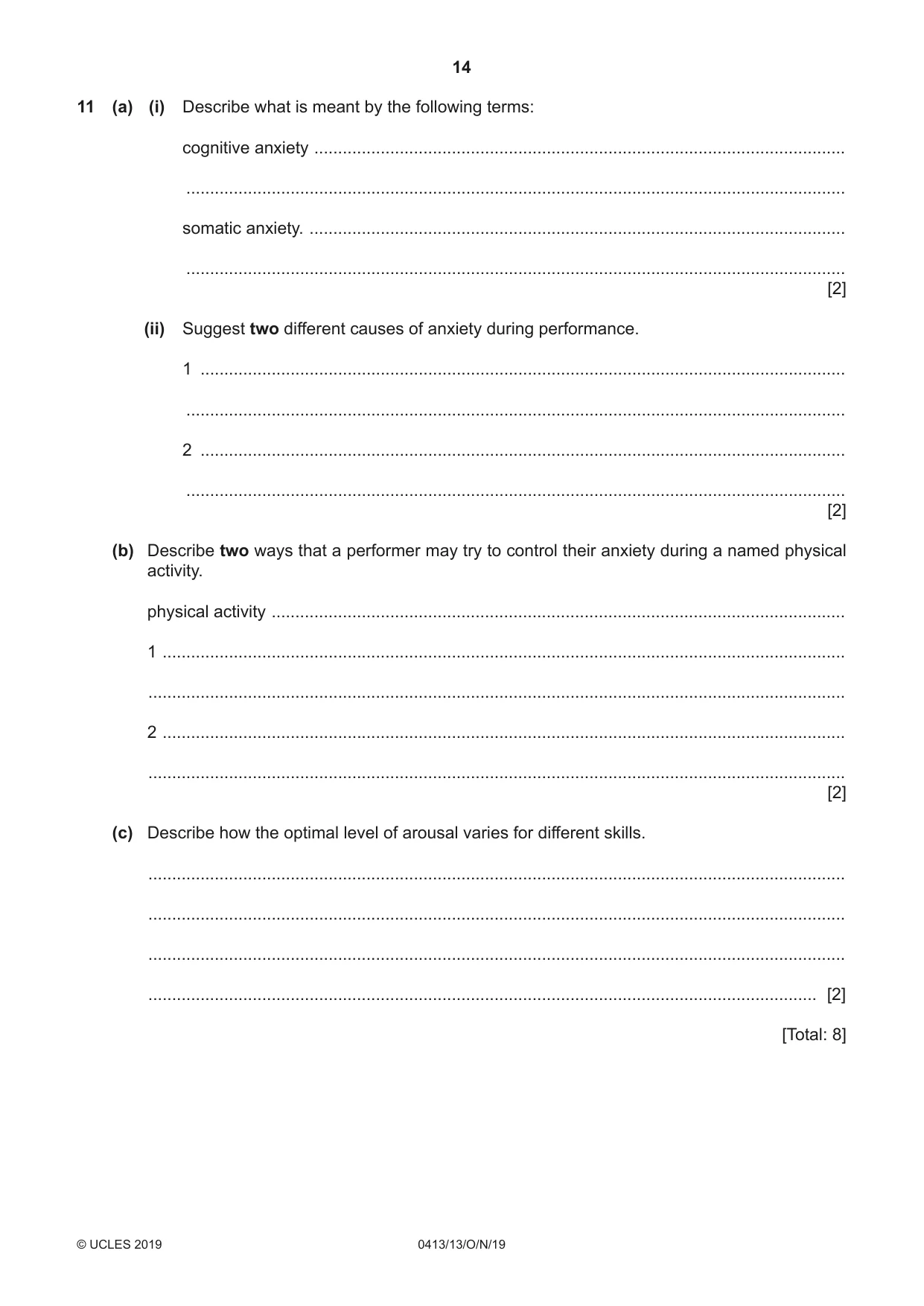 Cambridge IGCSE Physical Education 0413 2019 Oct/Nov Paper 1 · Variant 3 question paper, page 14 of 20