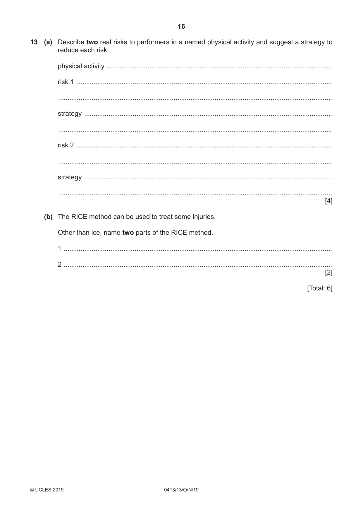 Cambridge IGCSE Physical Education 0413 2019 Oct/Nov Paper 1 · Variant 3 question paper, page 16 of 20