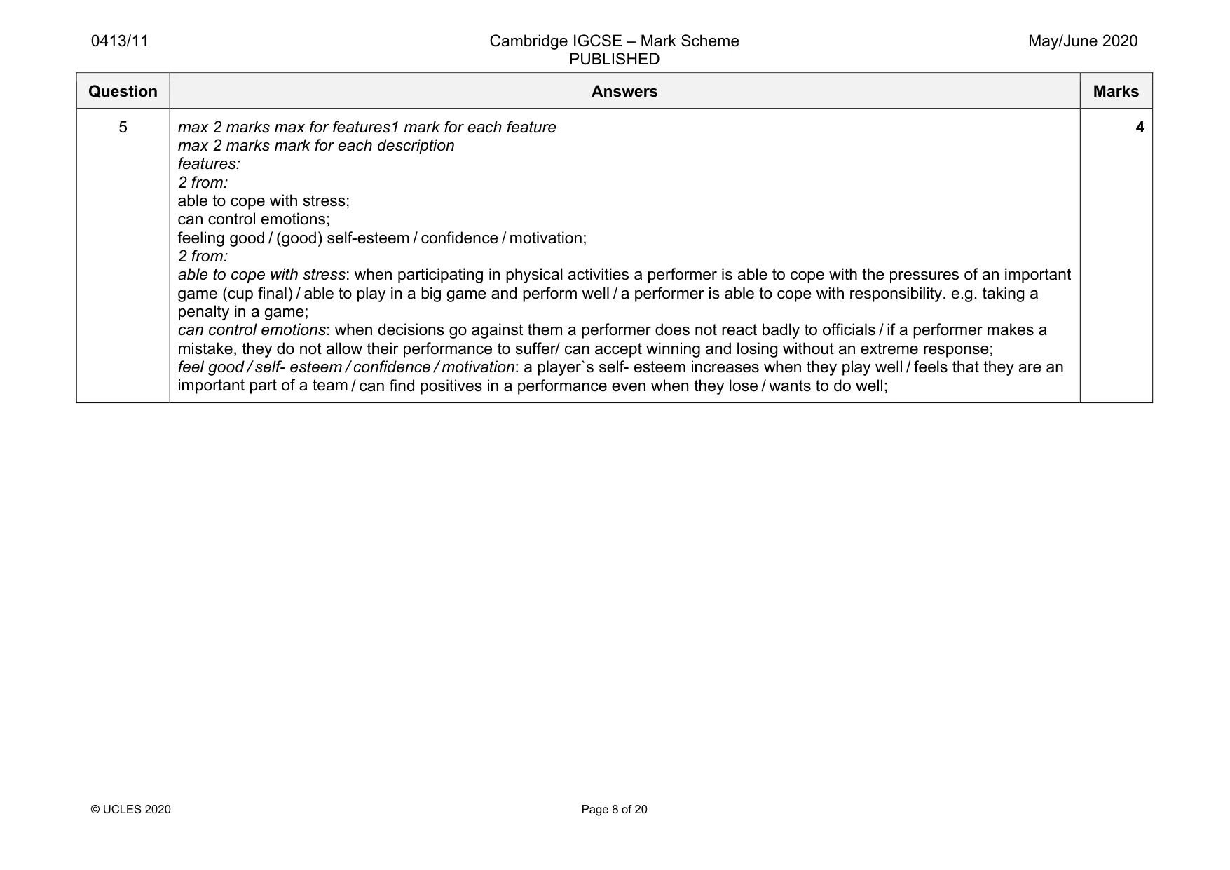 Mark scheme, page 8 of 20