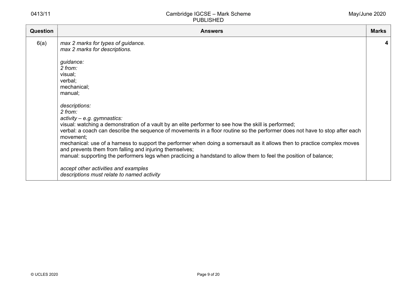 Mark scheme, page 9 of 20