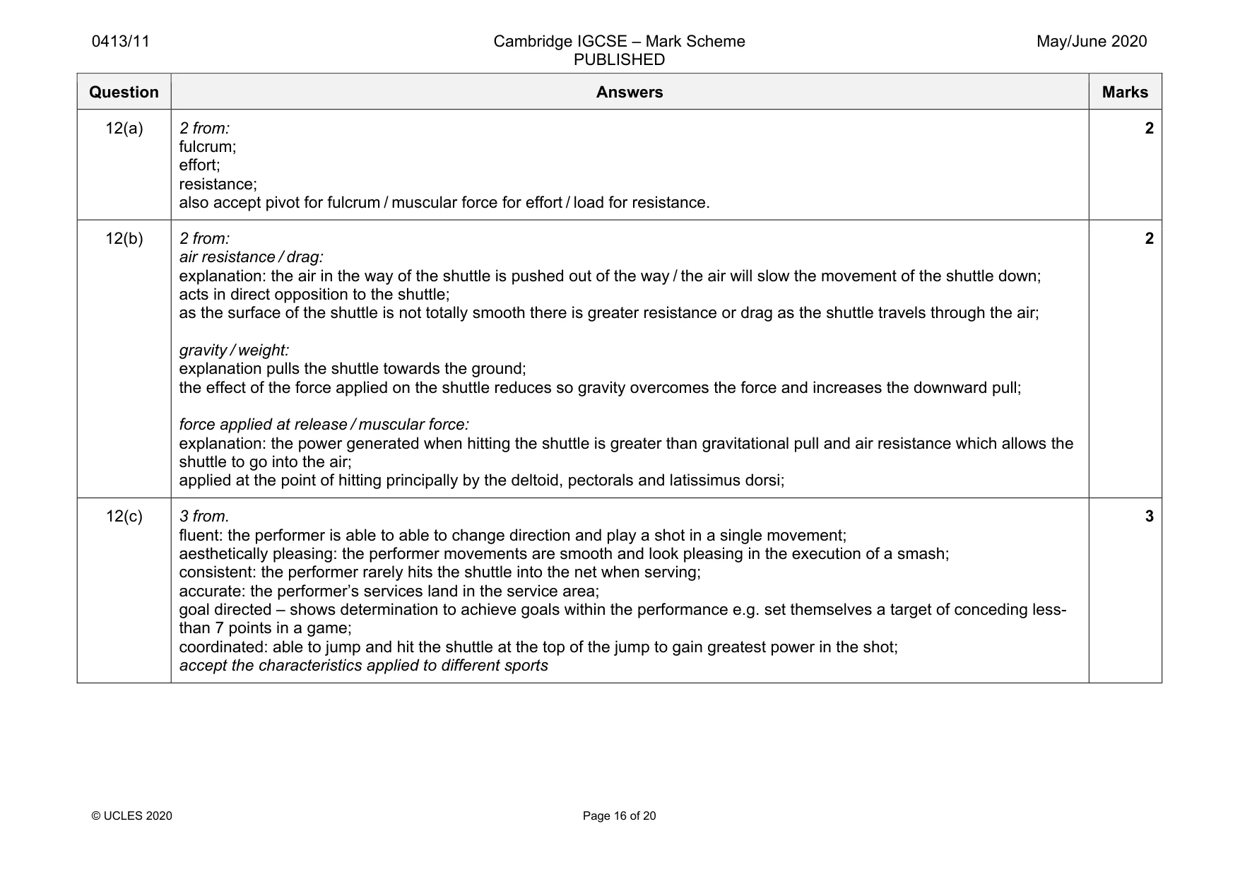 Mark scheme, page 16 of 20