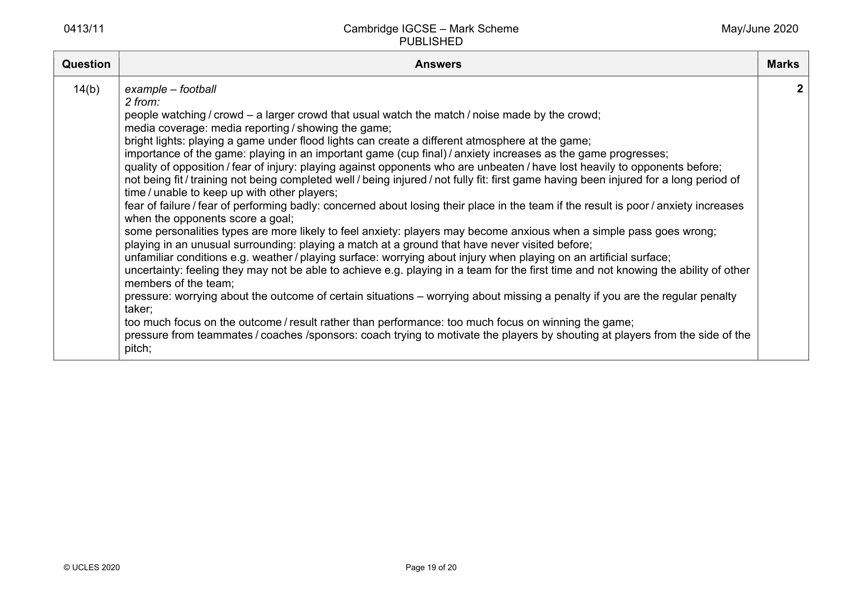 Mark scheme, page 19 of 20
