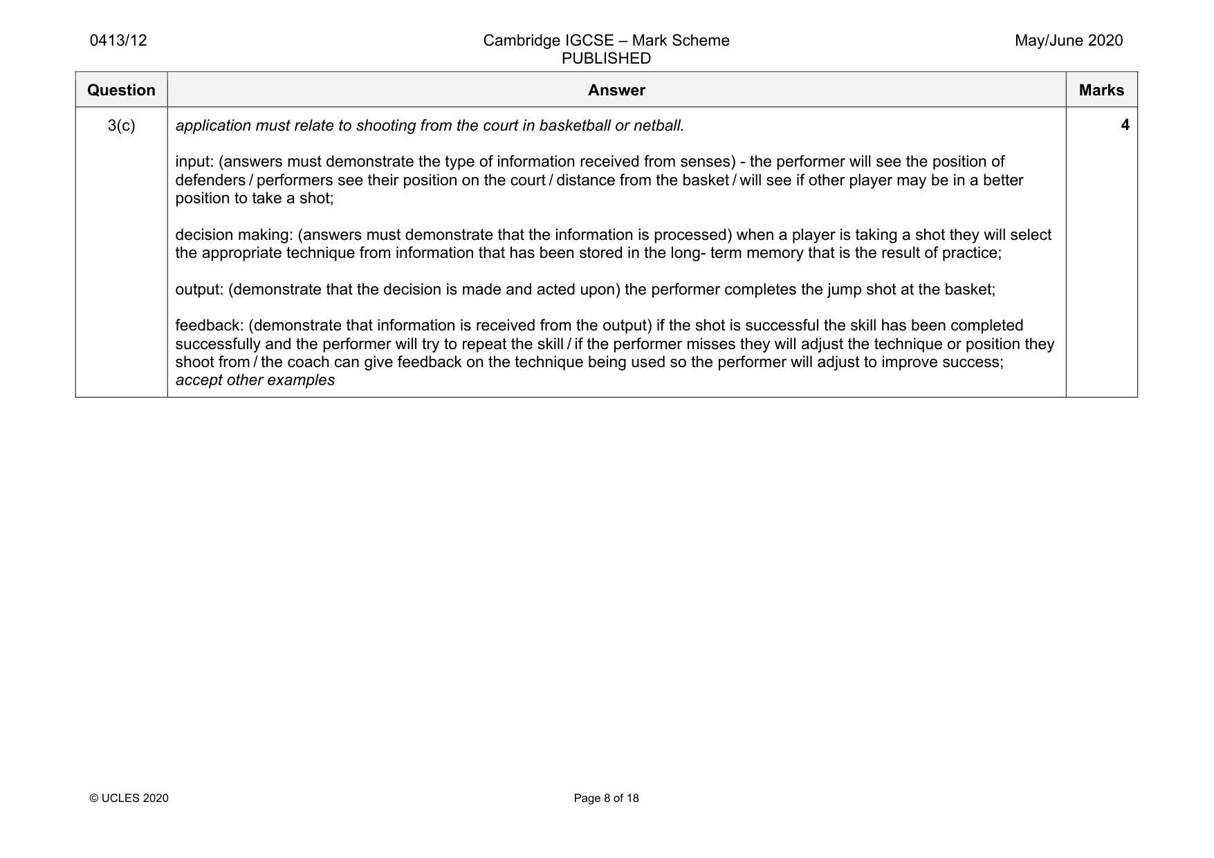 Mark scheme, page 8 of 18