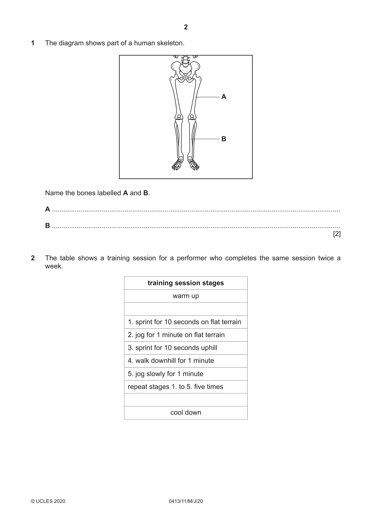 Cambridge IGCSE Physical Education 0413 2020 May/June Paper 1 · Variant 1 question paper, page 2 of 20