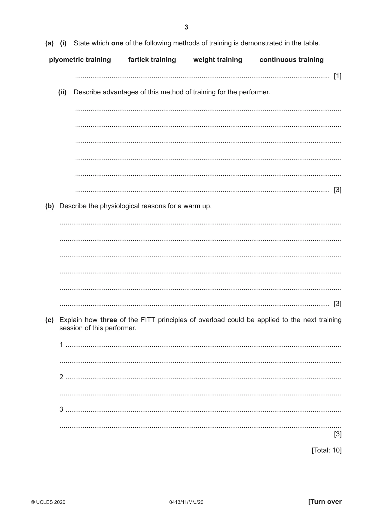 Cambridge IGCSE Physical Education 0413 2020 May/June Paper 1 · Variant 1 question paper, page 3 of 20