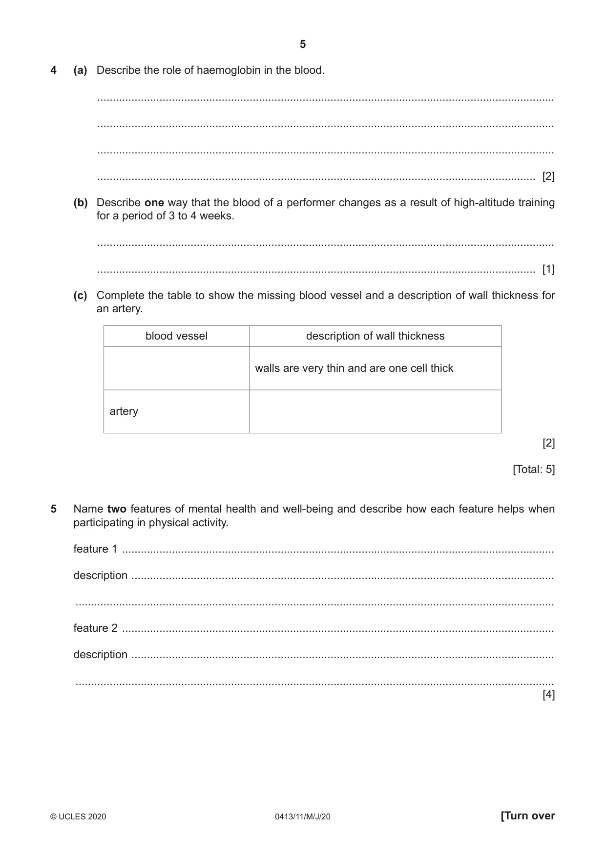 Cambridge IGCSE Physical Education 0413 2020 May/June Paper 1 · Variant 1 question paper, page 5 of 20
