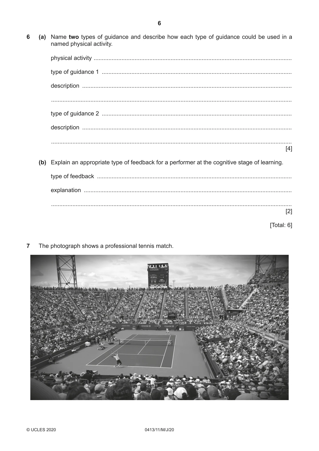 Cambridge IGCSE Physical Education 0413 2020 May/June Paper 1 · Variant 1 question paper, page 6 of 20