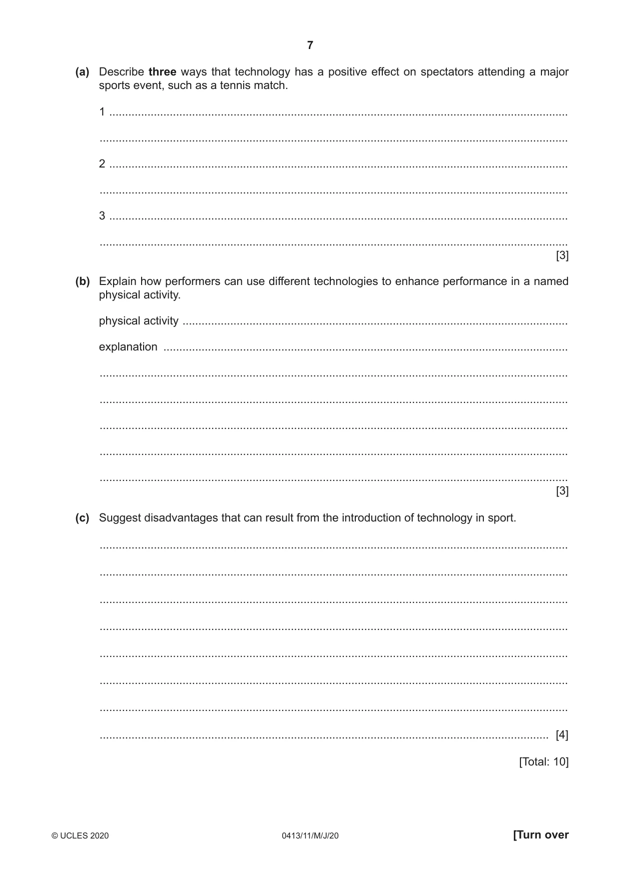 Cambridge IGCSE Physical Education 0413 2020 May/June Paper 1 · Variant 1 question paper, page 7 of 20