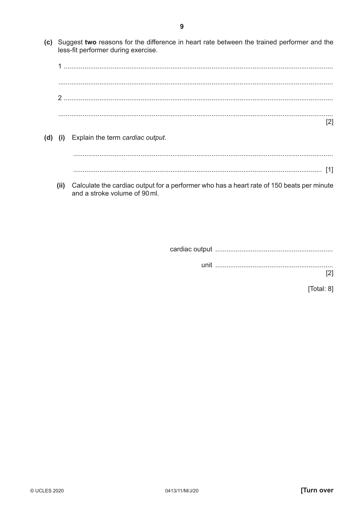 Cambridge IGCSE Physical Education 0413 2020 May/June Paper 1 · Variant 1 question paper, page 9 of 20