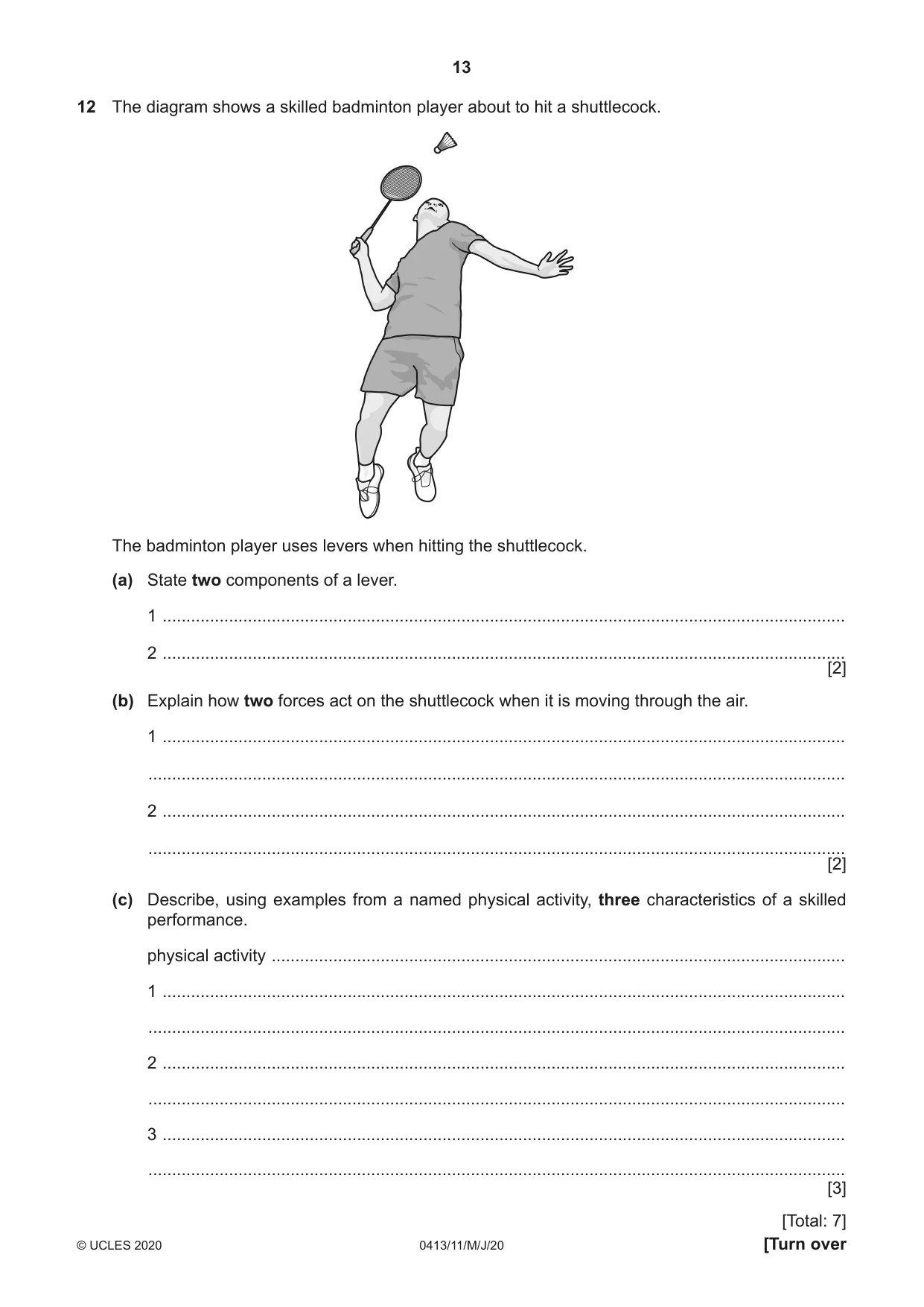 Cambridge IGCSE Physical Education 0413 2020 May/June Paper 1 · Variant 1 question paper, page 13 of 20