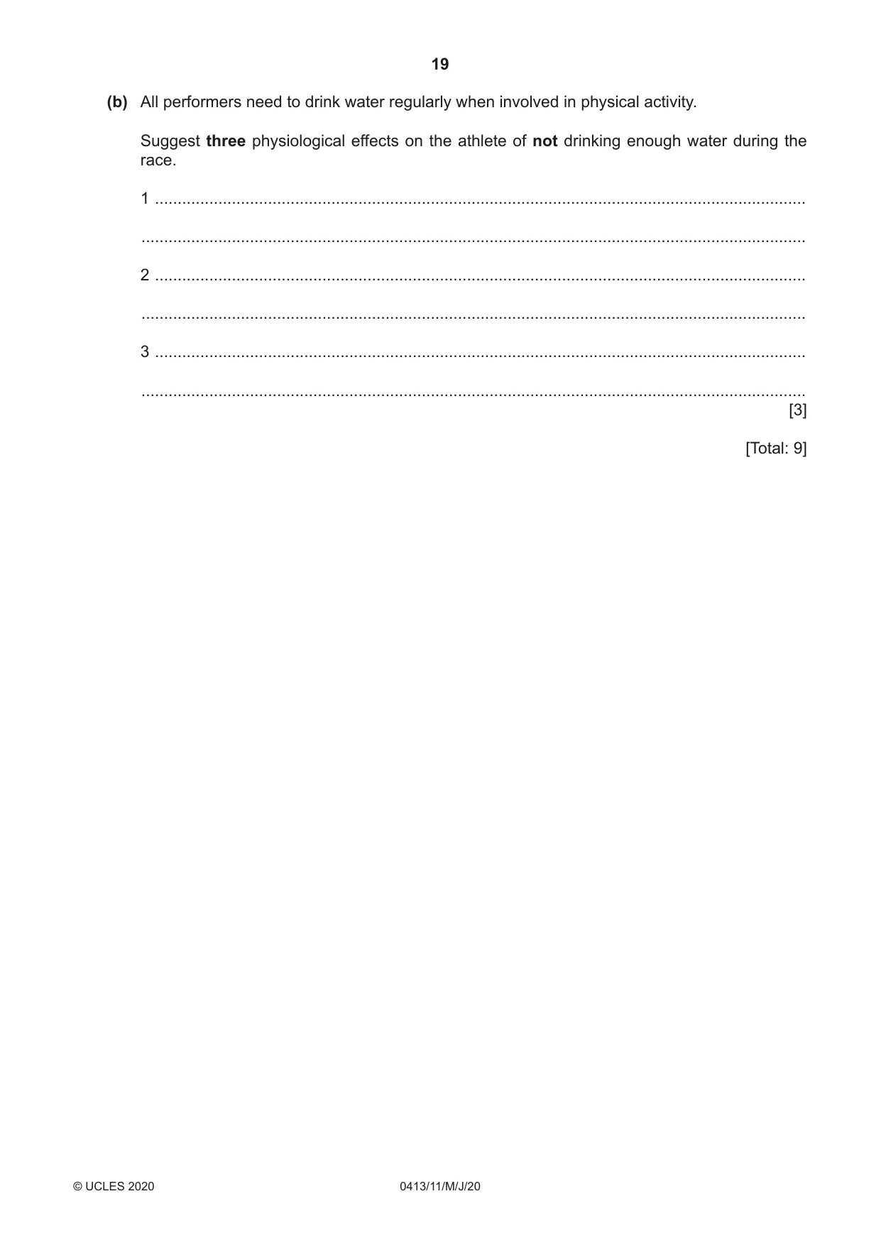 Cambridge IGCSE Physical Education 0413 2020 May/June Paper 1 · Variant 1 question paper, page 19 of 20