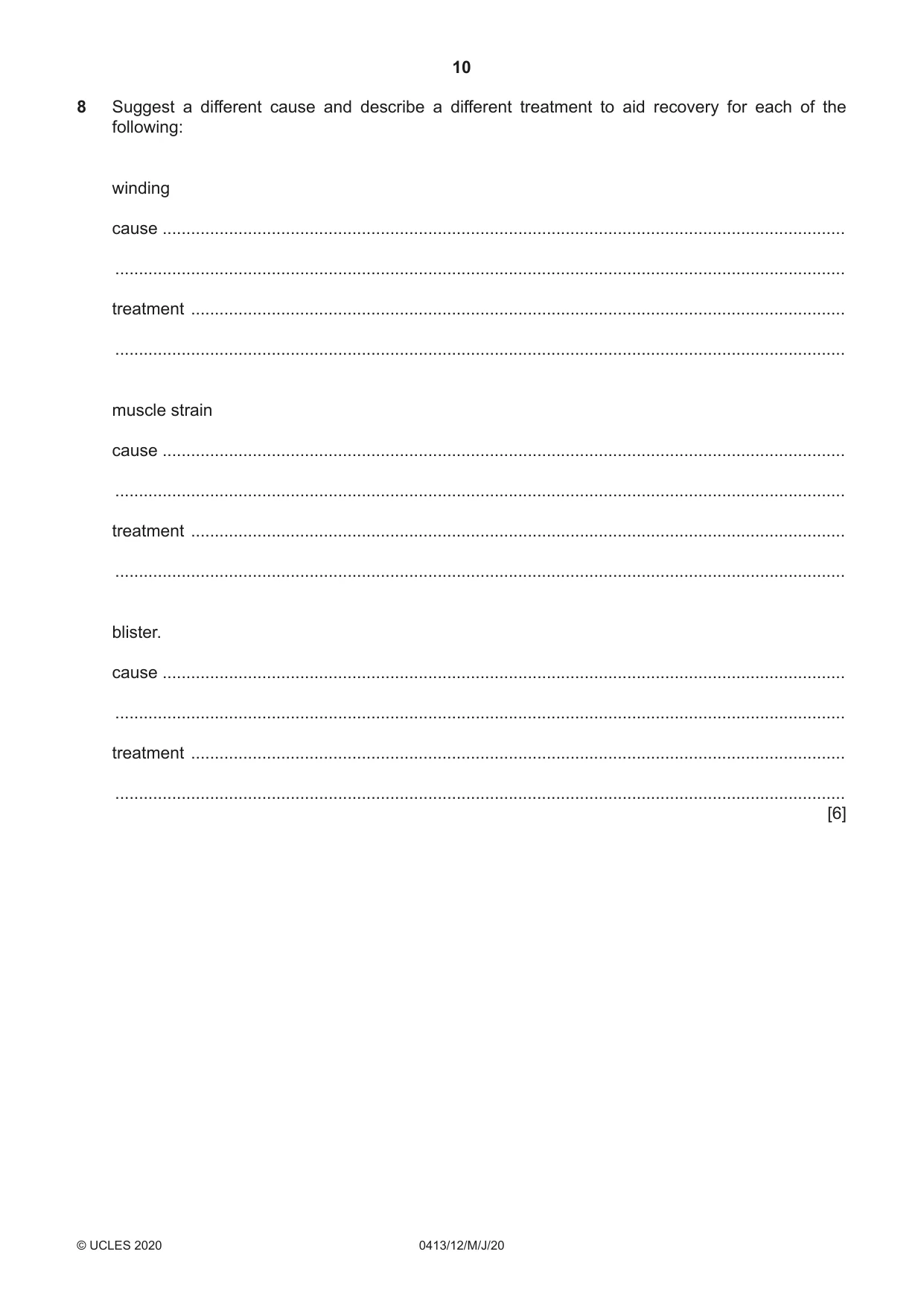 Cambridge IGCSE Physical Education 0413 2020 May/June Paper 1 · Variant 2 question paper, page 10 of 16