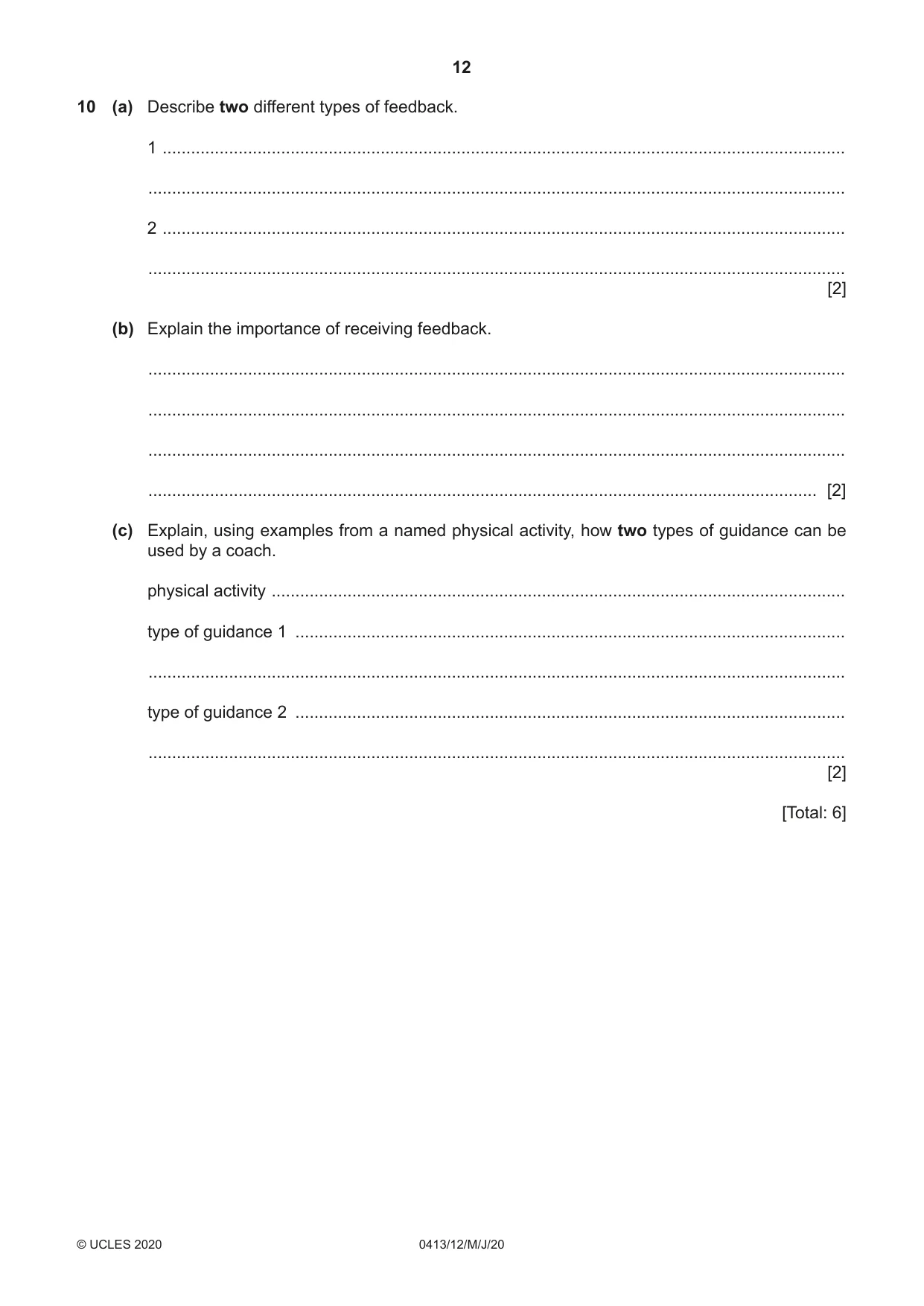 Cambridge IGCSE Physical Education 0413 2020 May/June Paper 1 · Variant 2 question paper, page 12 of 16