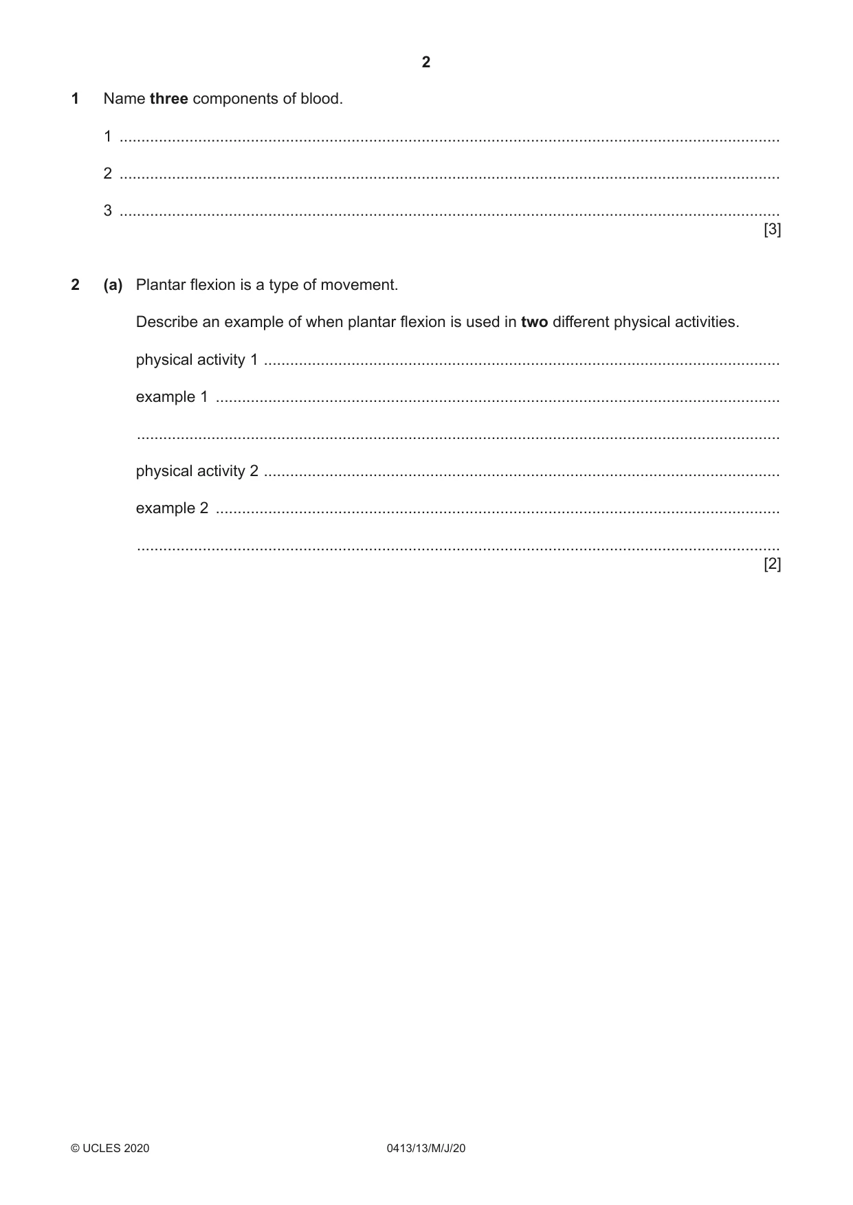 Cambridge IGCSE Physical Education 0413 2020 May/June Paper 1 · Variant 3 question paper, page 2 of 16