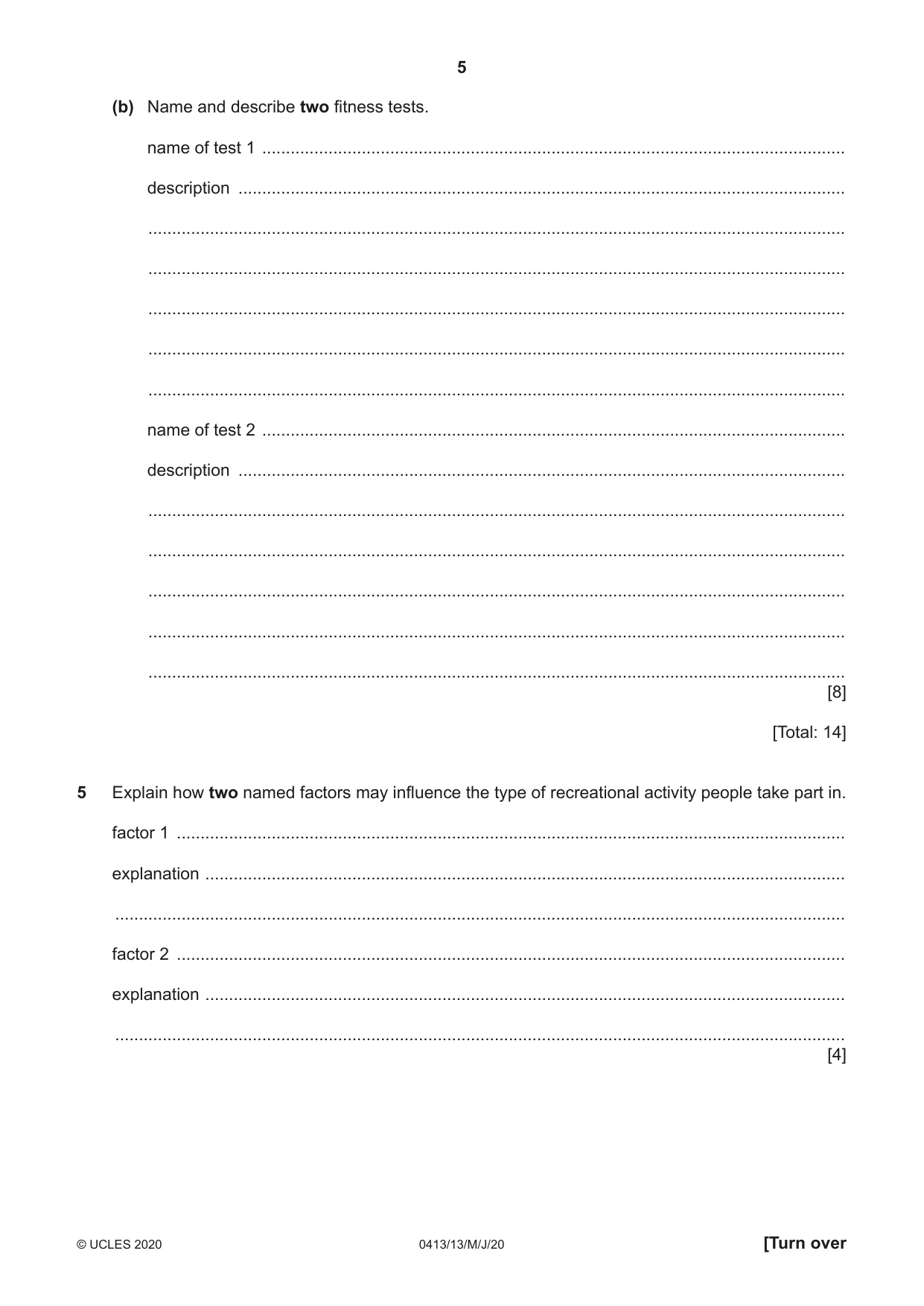 Cambridge IGCSE Physical Education 0413 2020 May/June Paper 1 · Variant 3 question paper, page 5 of 16