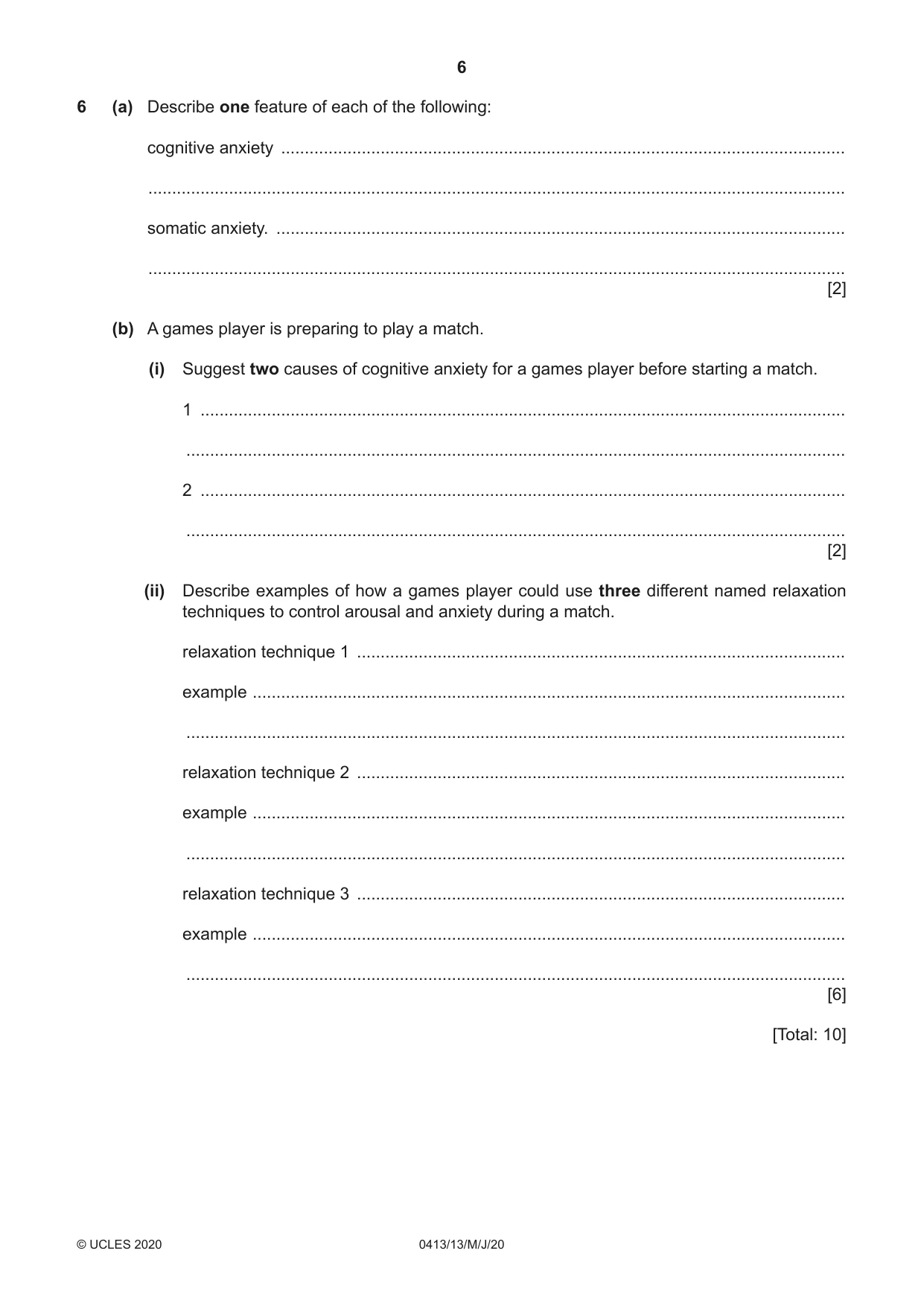 Cambridge IGCSE Physical Education 0413 2020 May/June Paper 1 · Variant 3 question paper, page 6 of 16