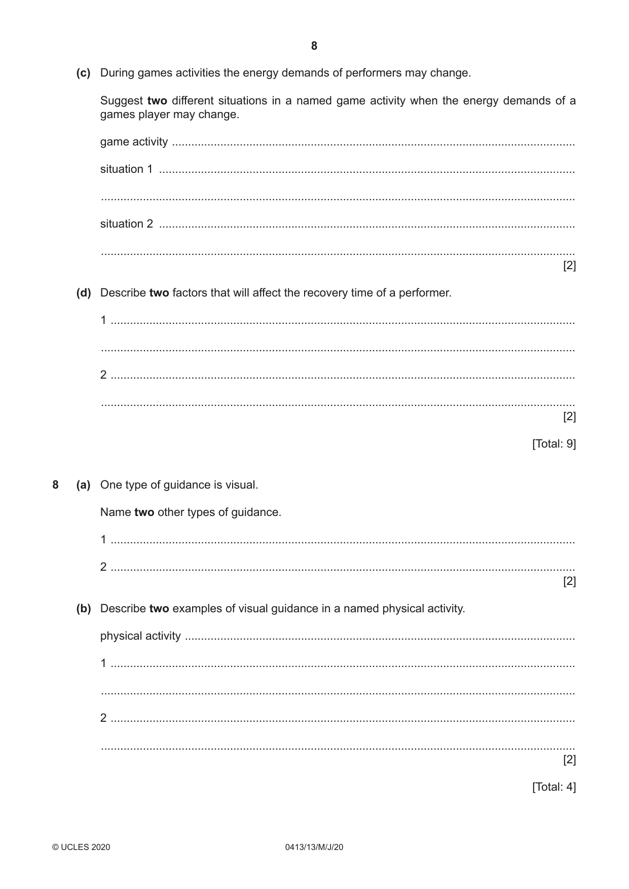 Cambridge IGCSE Physical Education 0413 2020 May/June Paper 1 · Variant 3 question paper, page 8 of 16