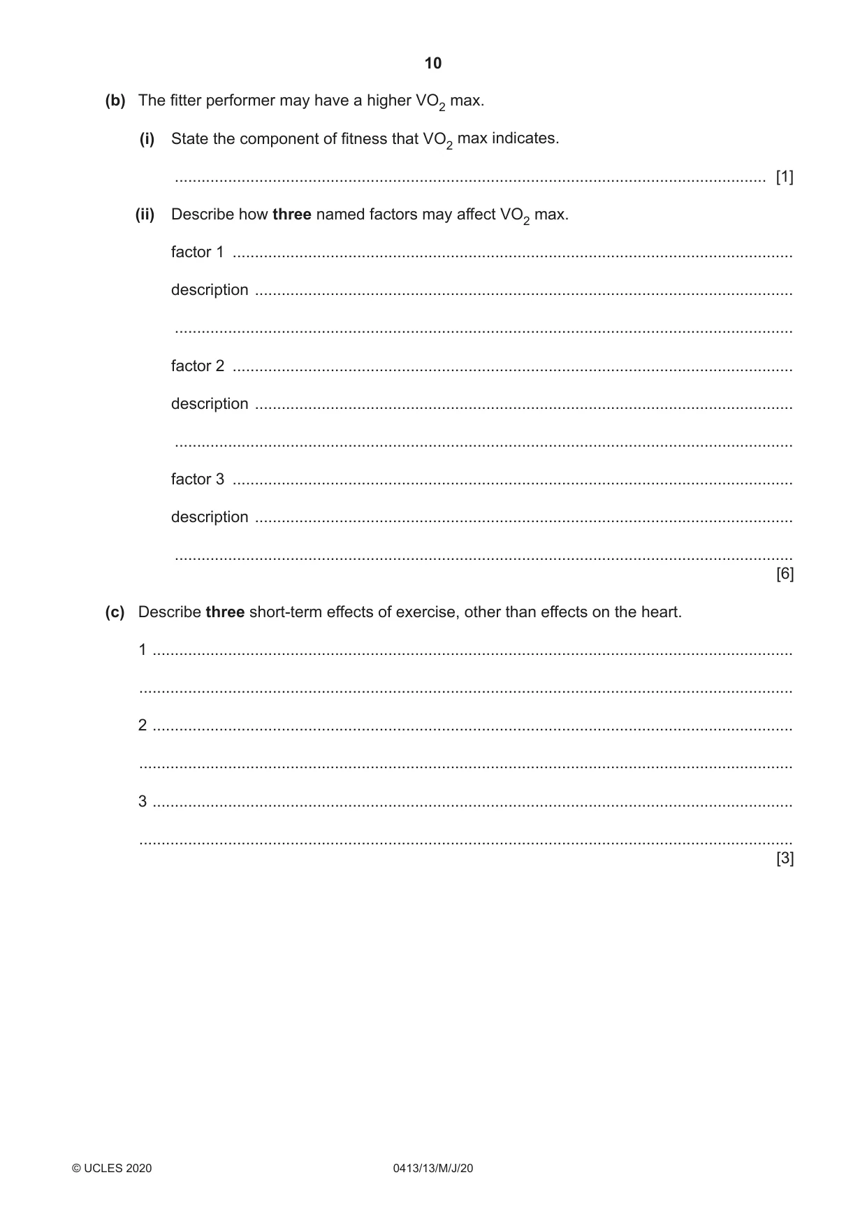 Cambridge IGCSE Physical Education 0413 2020 May/June Paper 1 · Variant 3 question paper, page 10 of 16
