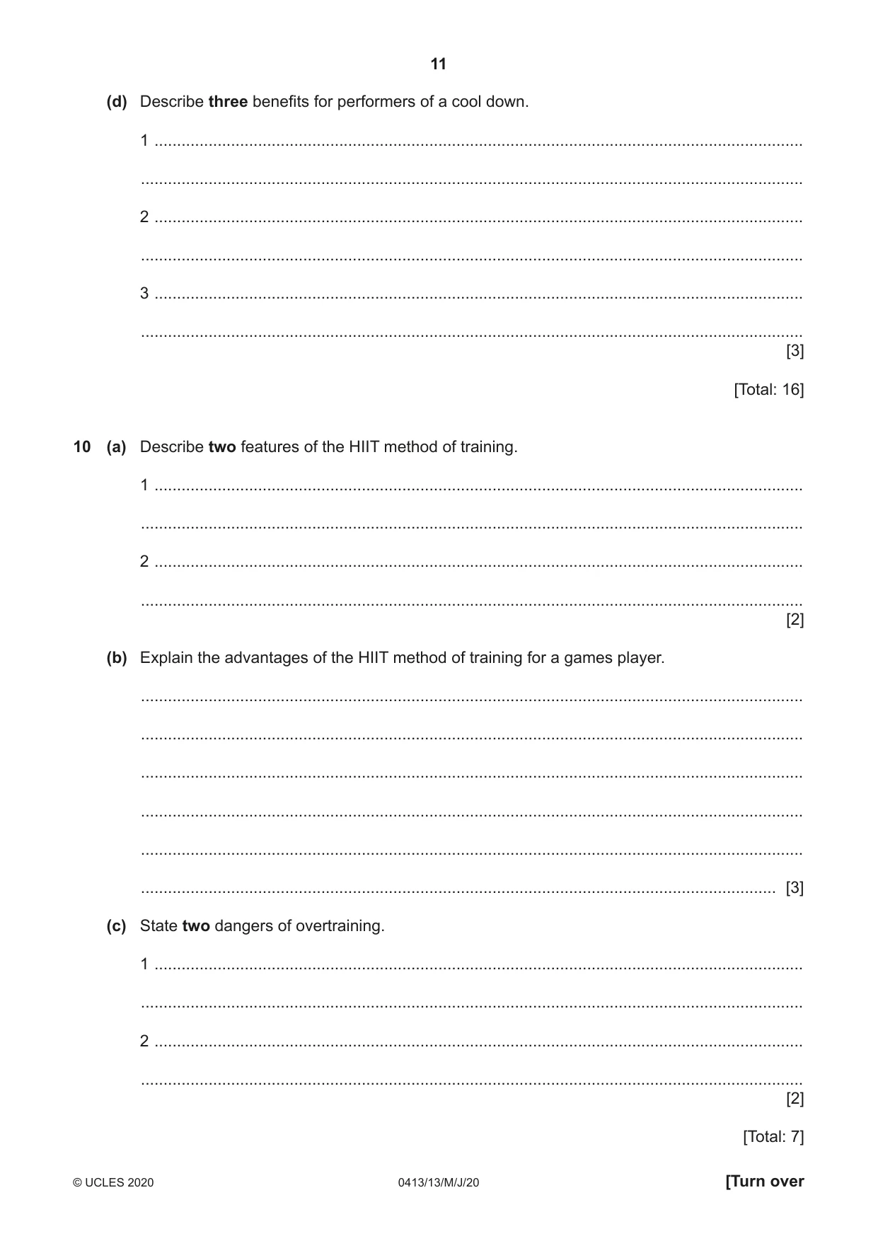 Cambridge IGCSE Physical Education 0413 2020 May/June Paper 1 · Variant 3 question paper, page 11 of 16
